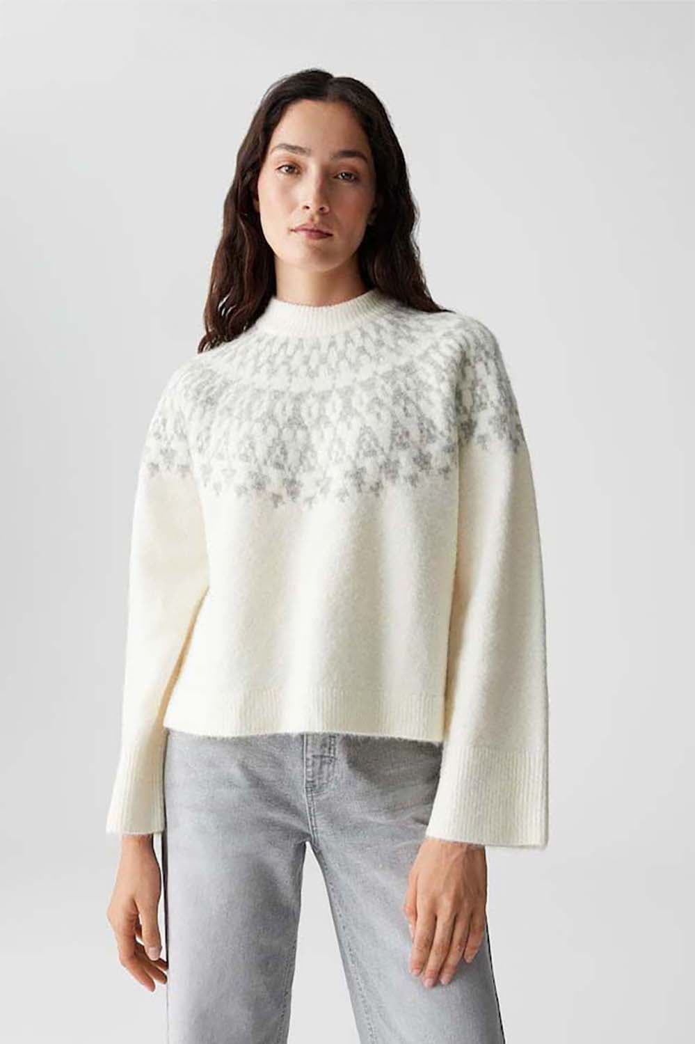 Opus Gebreide Trui Porway met fair isle-patroon Off White