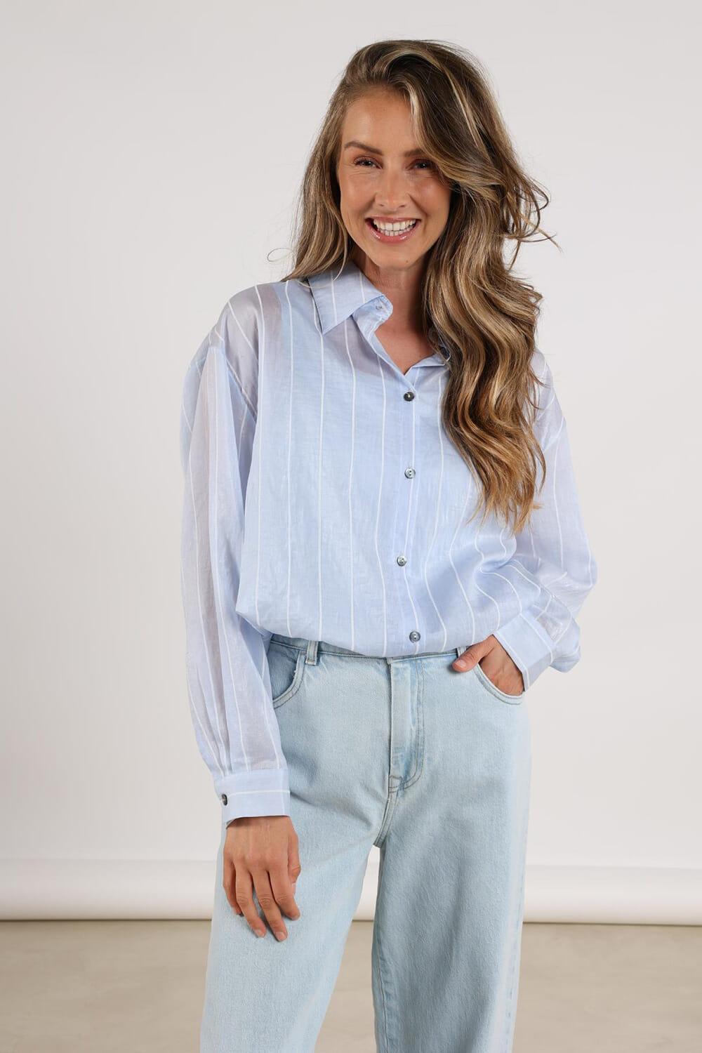 Nukus Blouse Iris Stripe Blauw