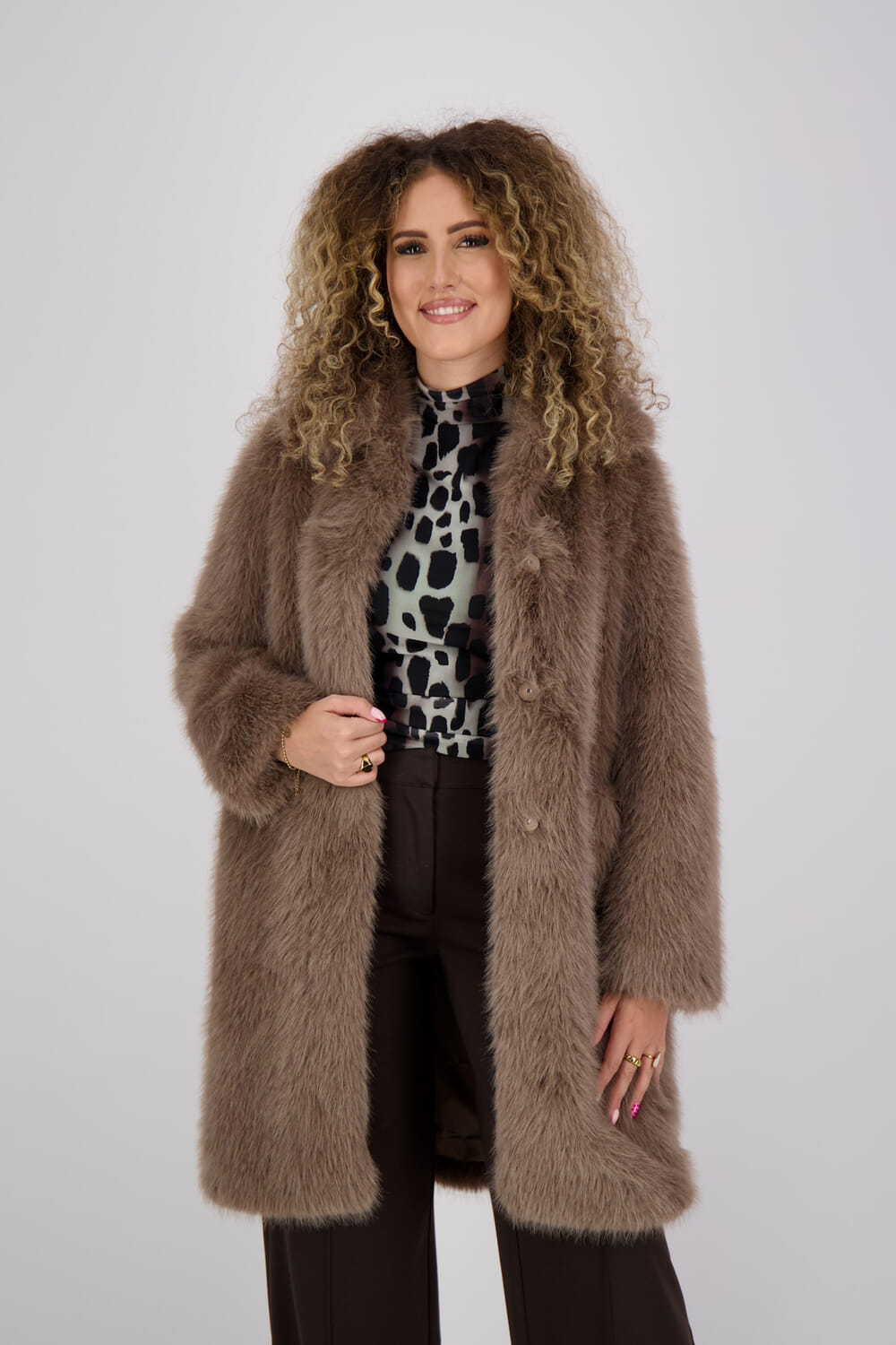 Bomboogie Jas Long Hair Eco Fur Bruin