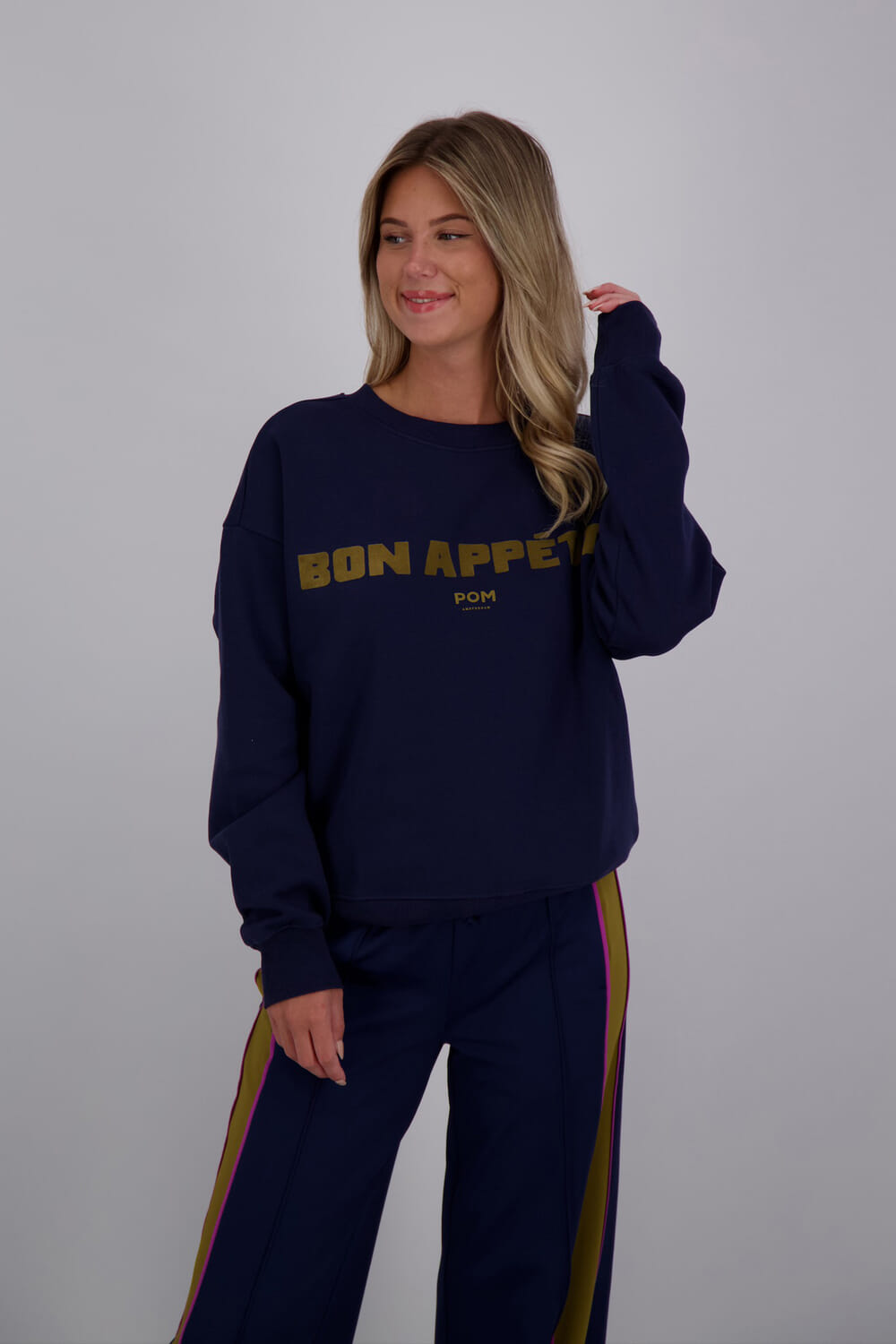Pom Amsterdam Sweater Bon Appetit Blauw