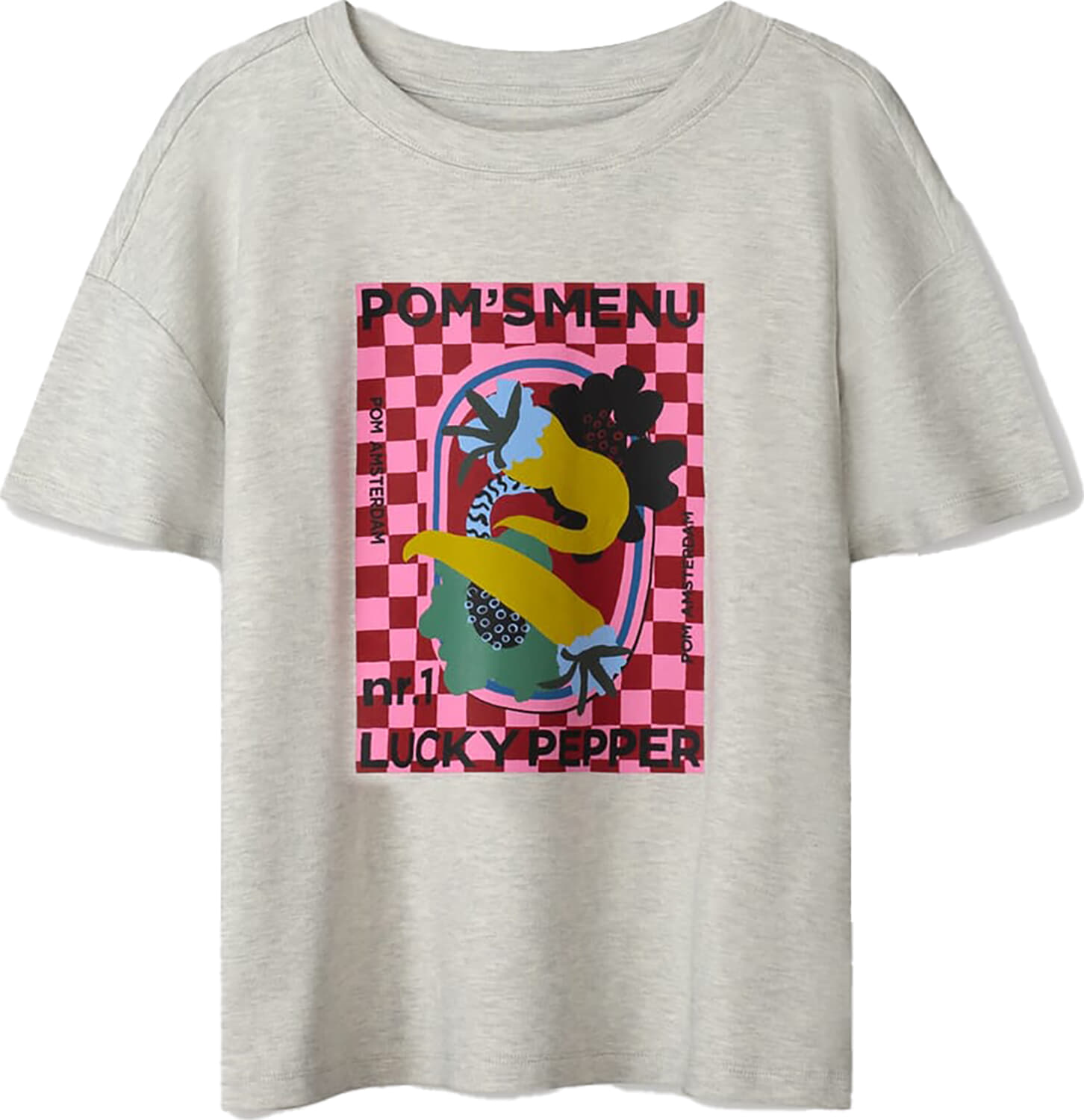 Pom Amsterdam T-shirt Pom's Menu Grijs