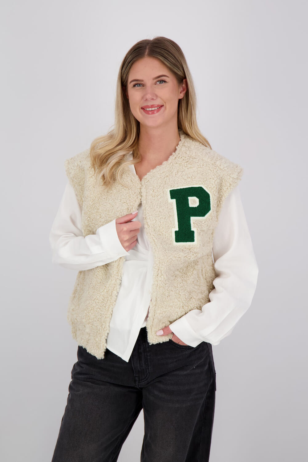 Pom Amsterdam Gilet Teddy Baseball Wit