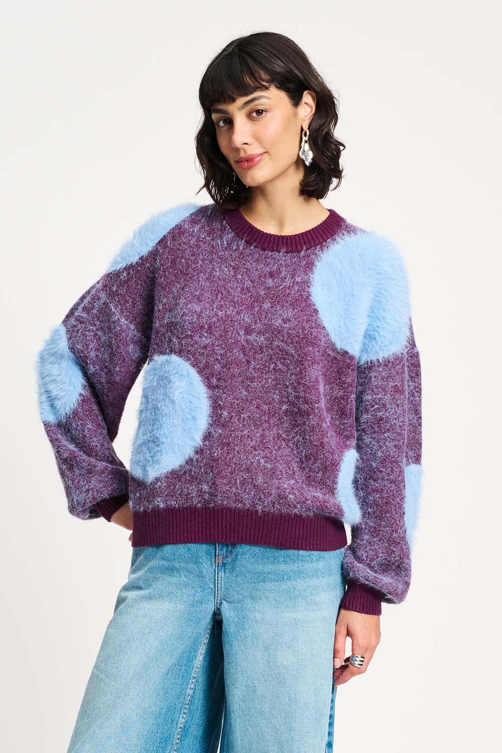 Pom Amsterdam Sweater Dots Plum Paars Pom Amsterdam Sweater Dots Plum Paars