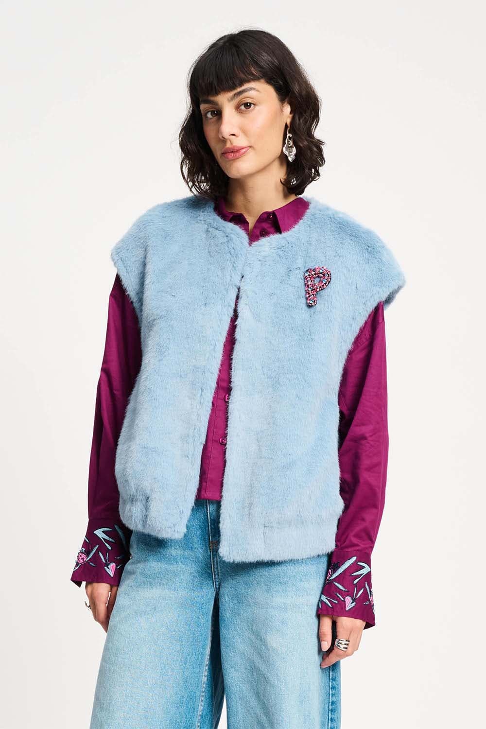 Pom Amsterdam Gilet Fur Blauw Pom Amsterdam Gilet Fur Blauw