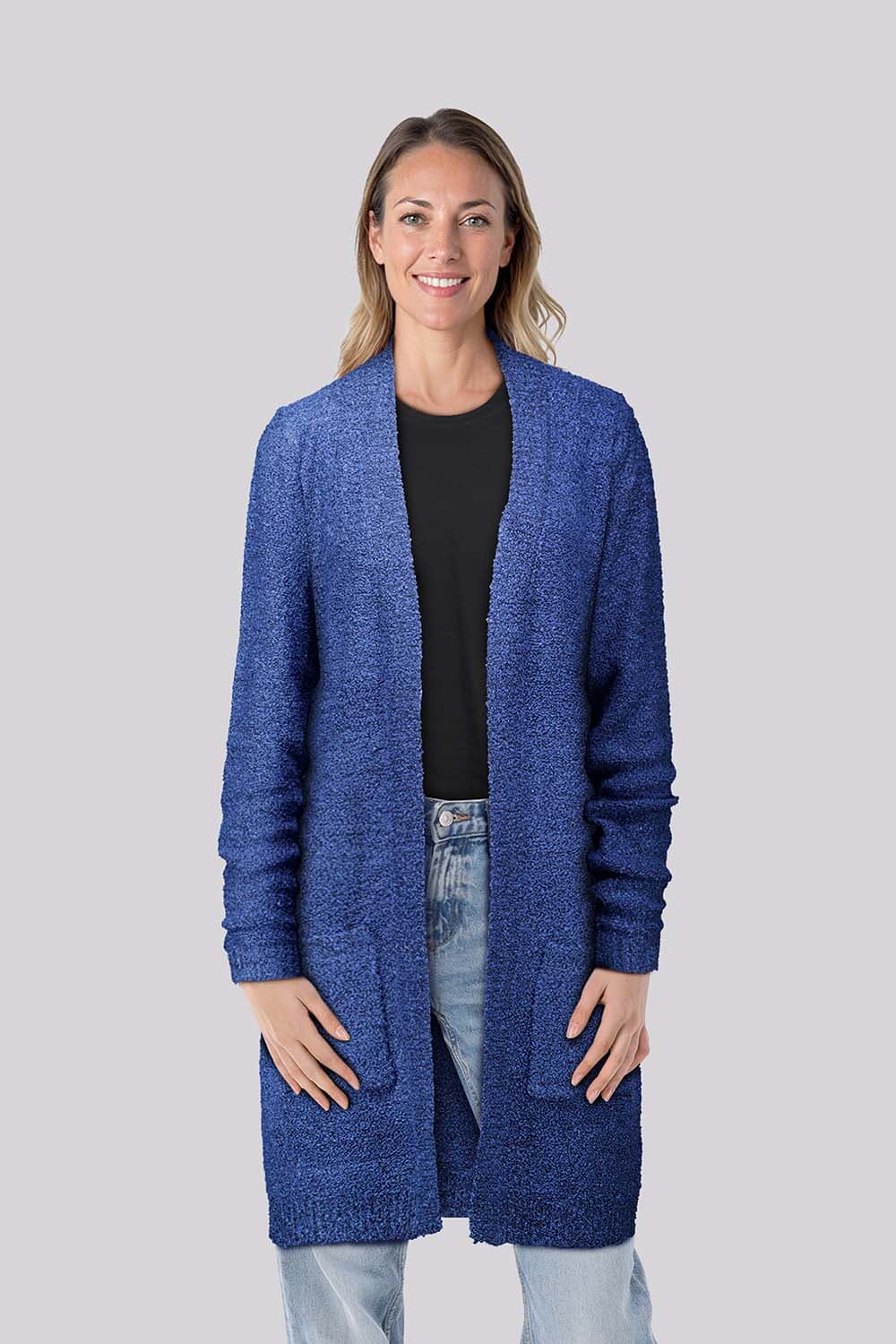 Enjoy Vest Lang Bouclé Blauw