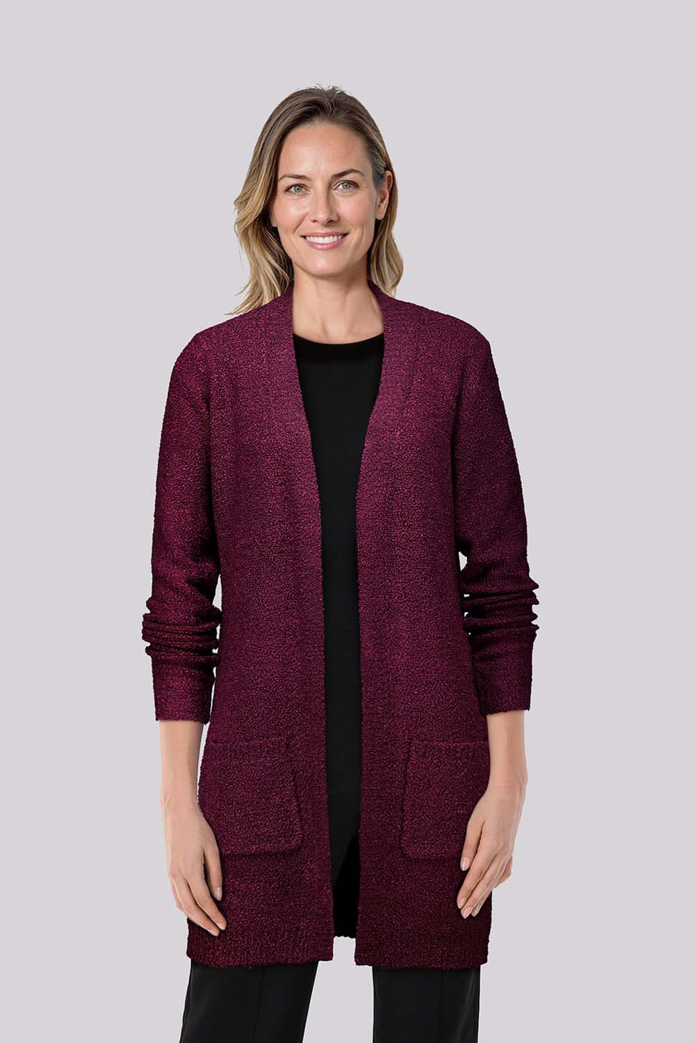 Enjoy Vest Lang Bouclé Bordeaux Rood