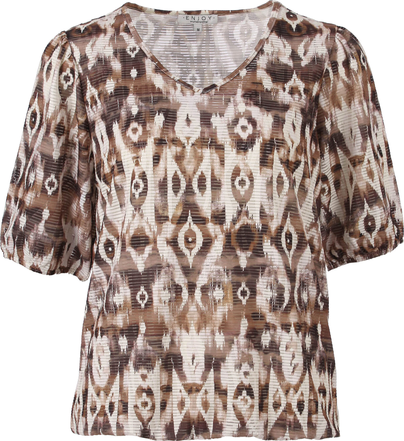 Enjoy Blouson V-hals Korte Pofmouw Bruin