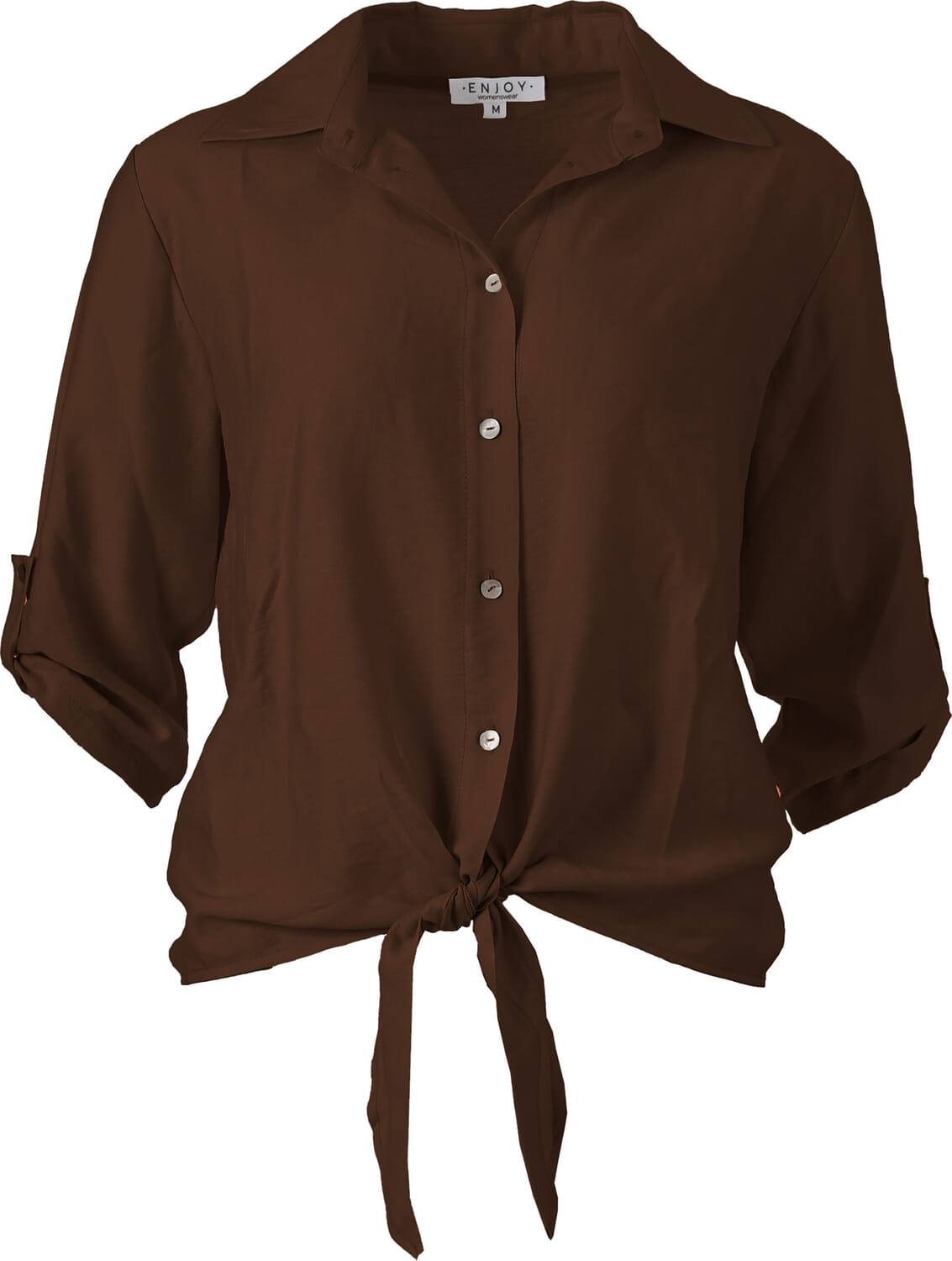 Enjoy Blouse Driekwart Turn-up Mouwen Bruin