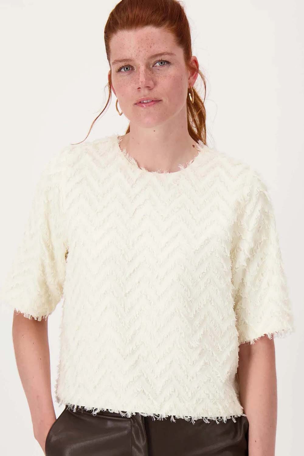 Zusss Top Feather Jacquard  Wit