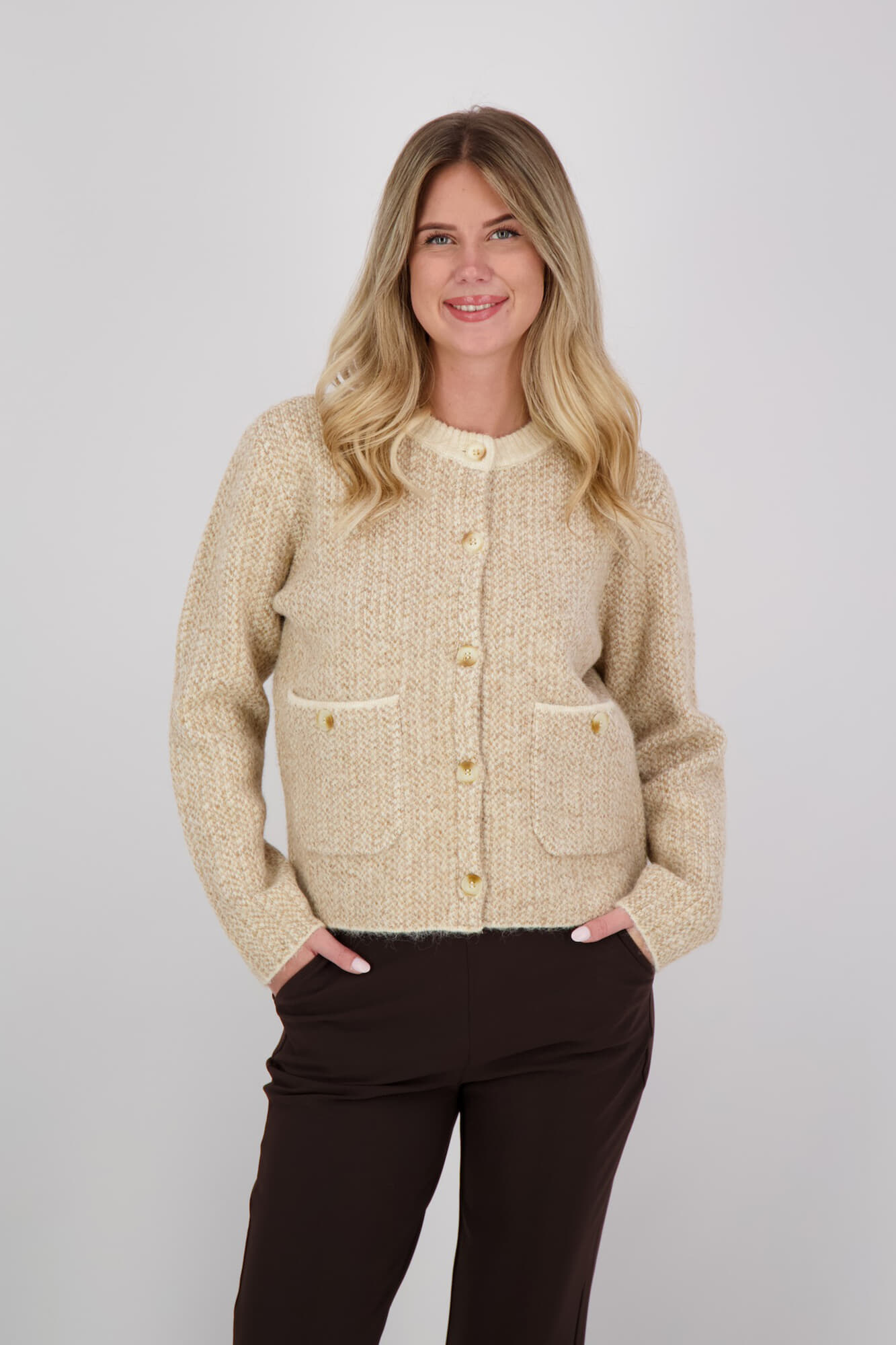 Zusss Vest met Visgraat Structuur Beige