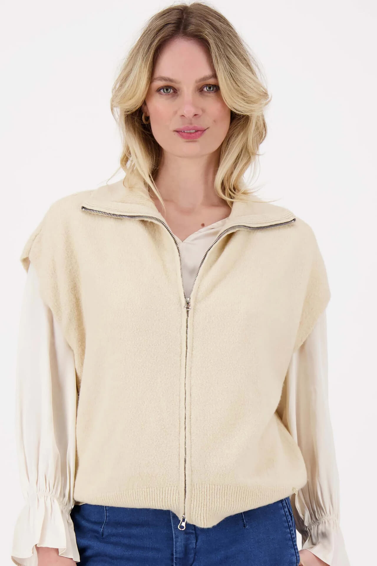 Zusss Mouwloos vest rits Beige