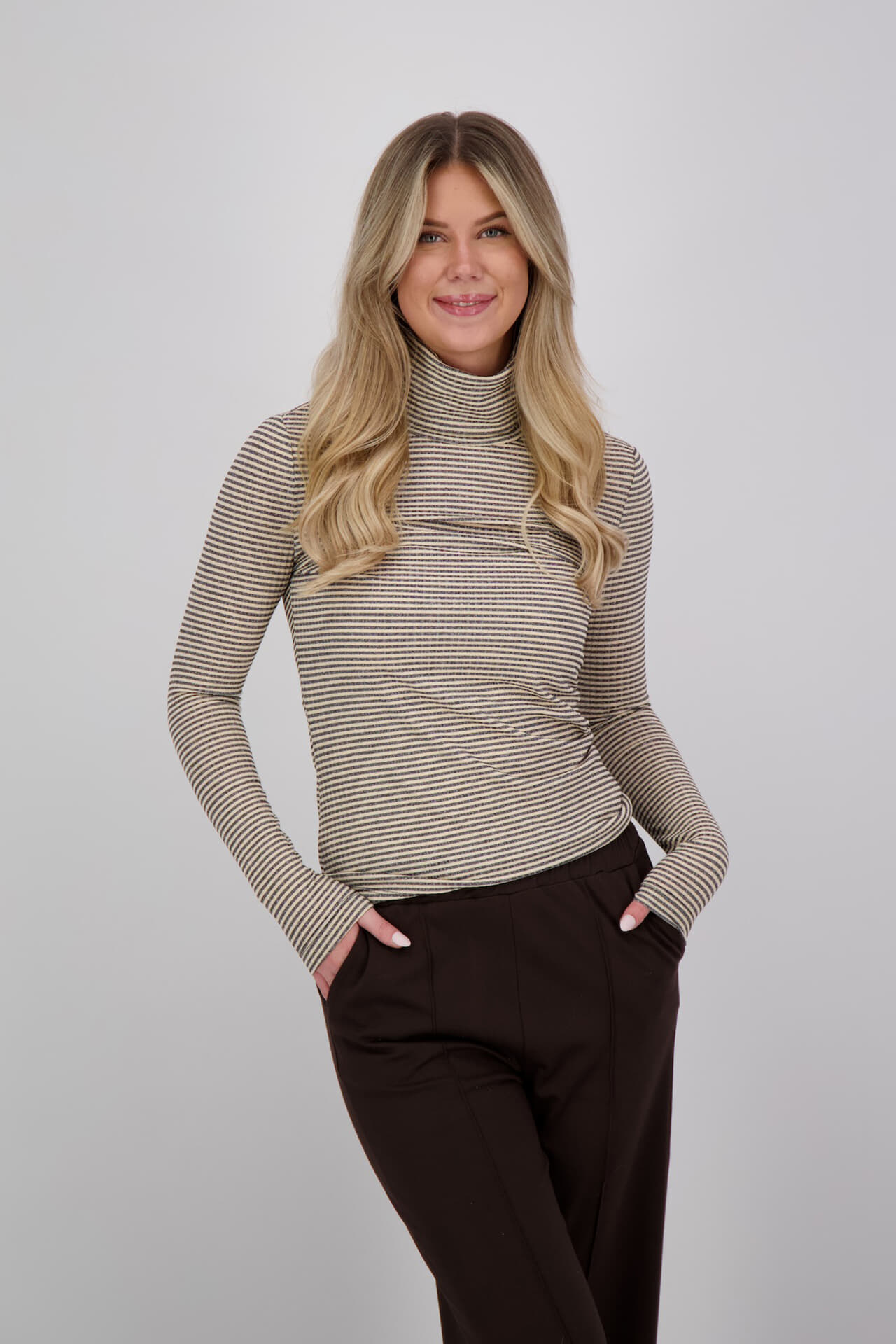 Zusss Top met Tricot Col en Streep Zwart