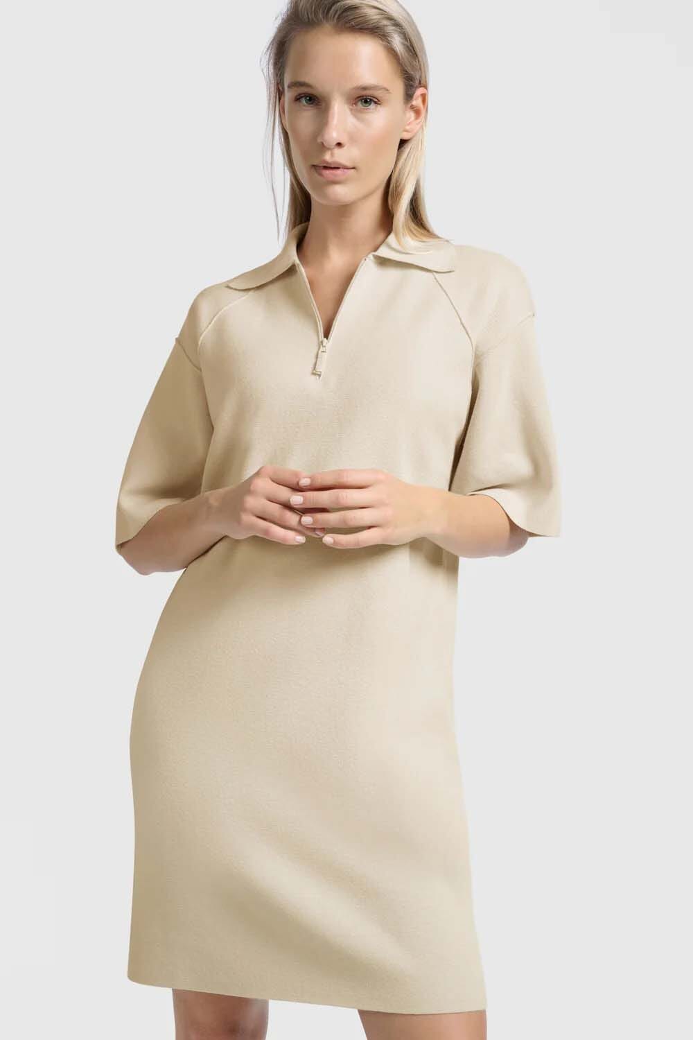 Yaya Polo-jurk met rits Bruin