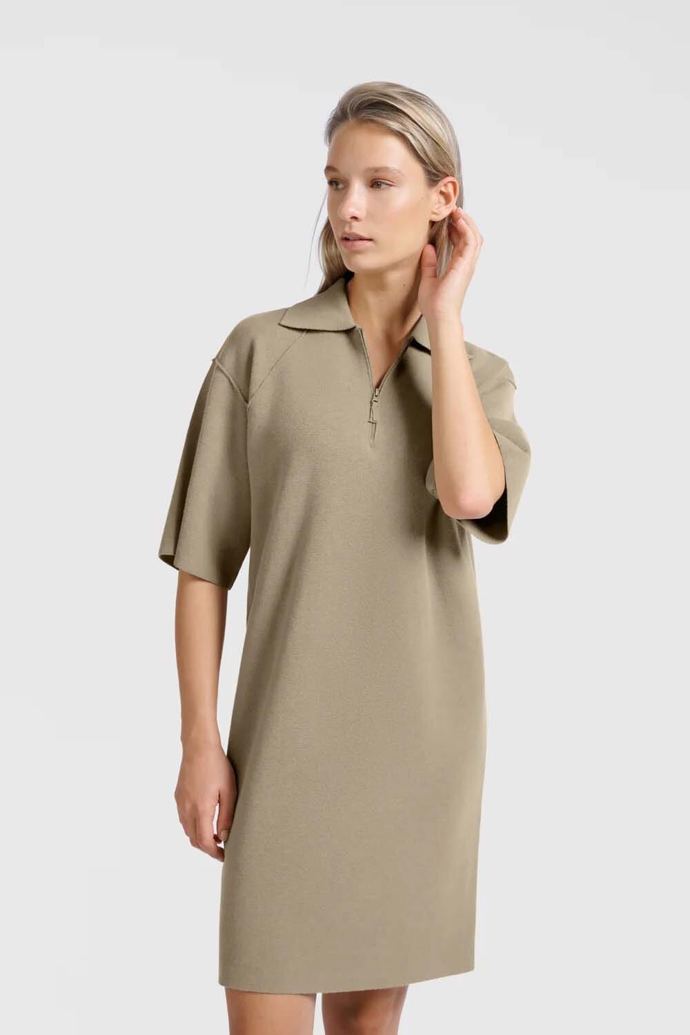 Yaya Polo-jurk met rits Groen