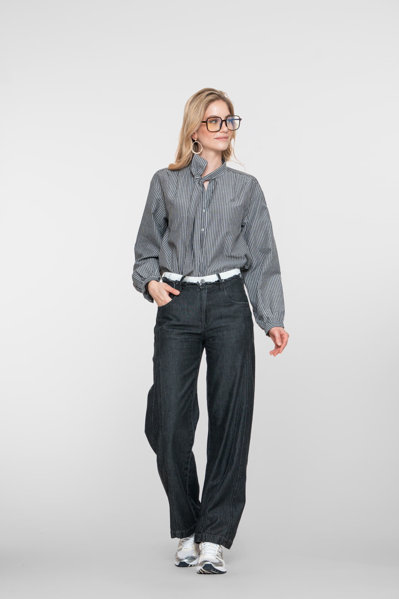 Geisha Jeans Wide Double Waistband Zwart