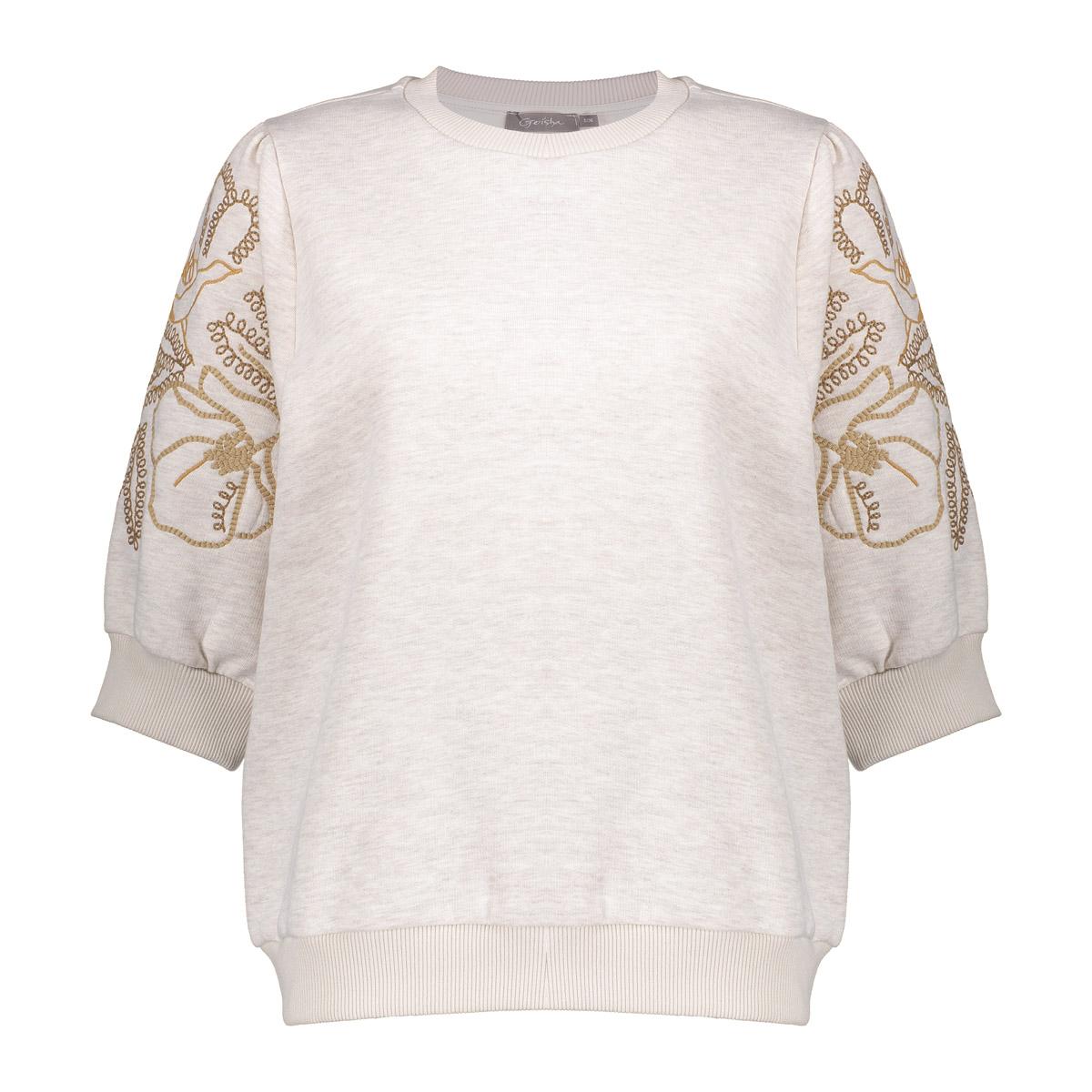 Geisha Sweater Embroidery Korte Mouw  Beige