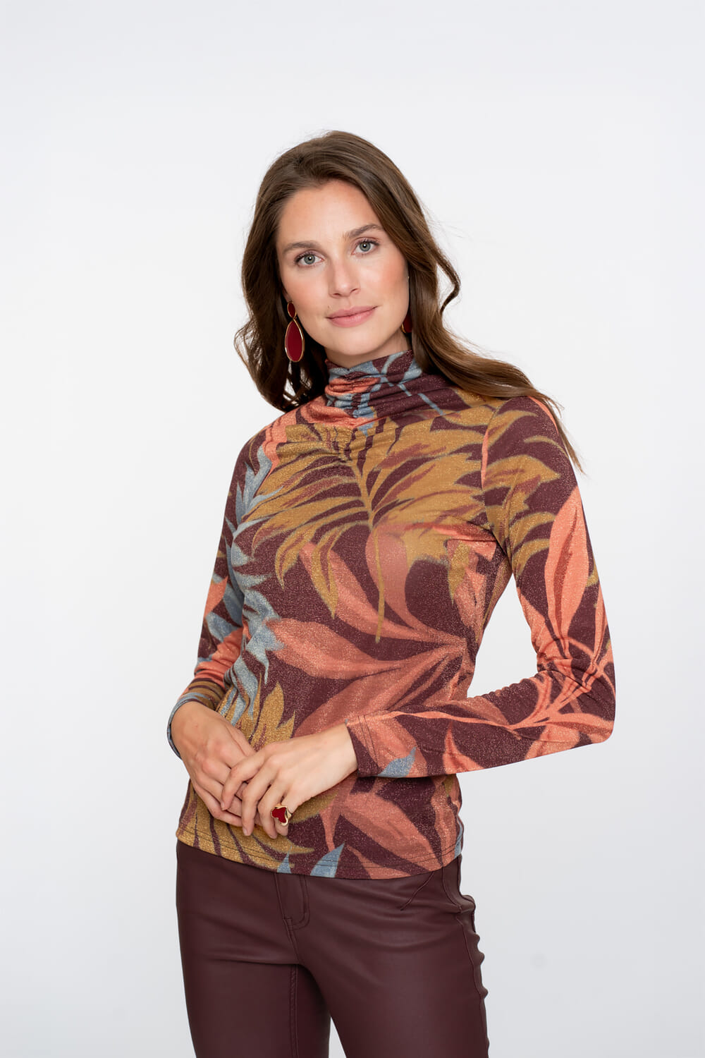 Geisha Top Print Lurex  Rood