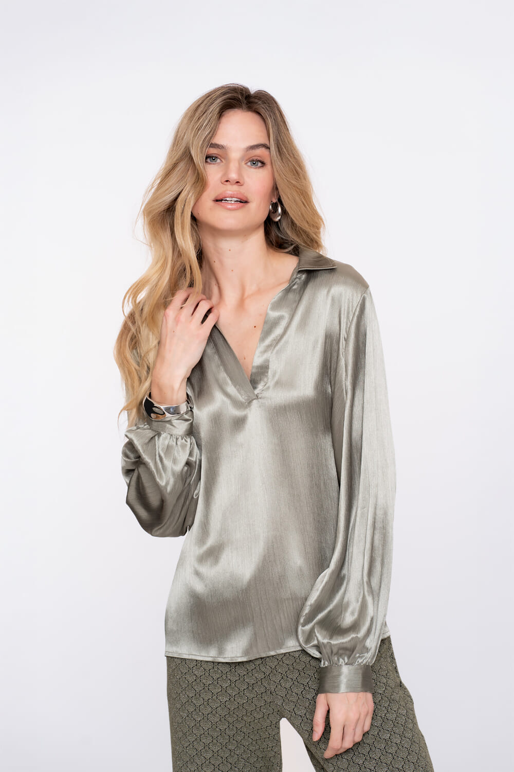 Geisha Blouse Satin  Groen
