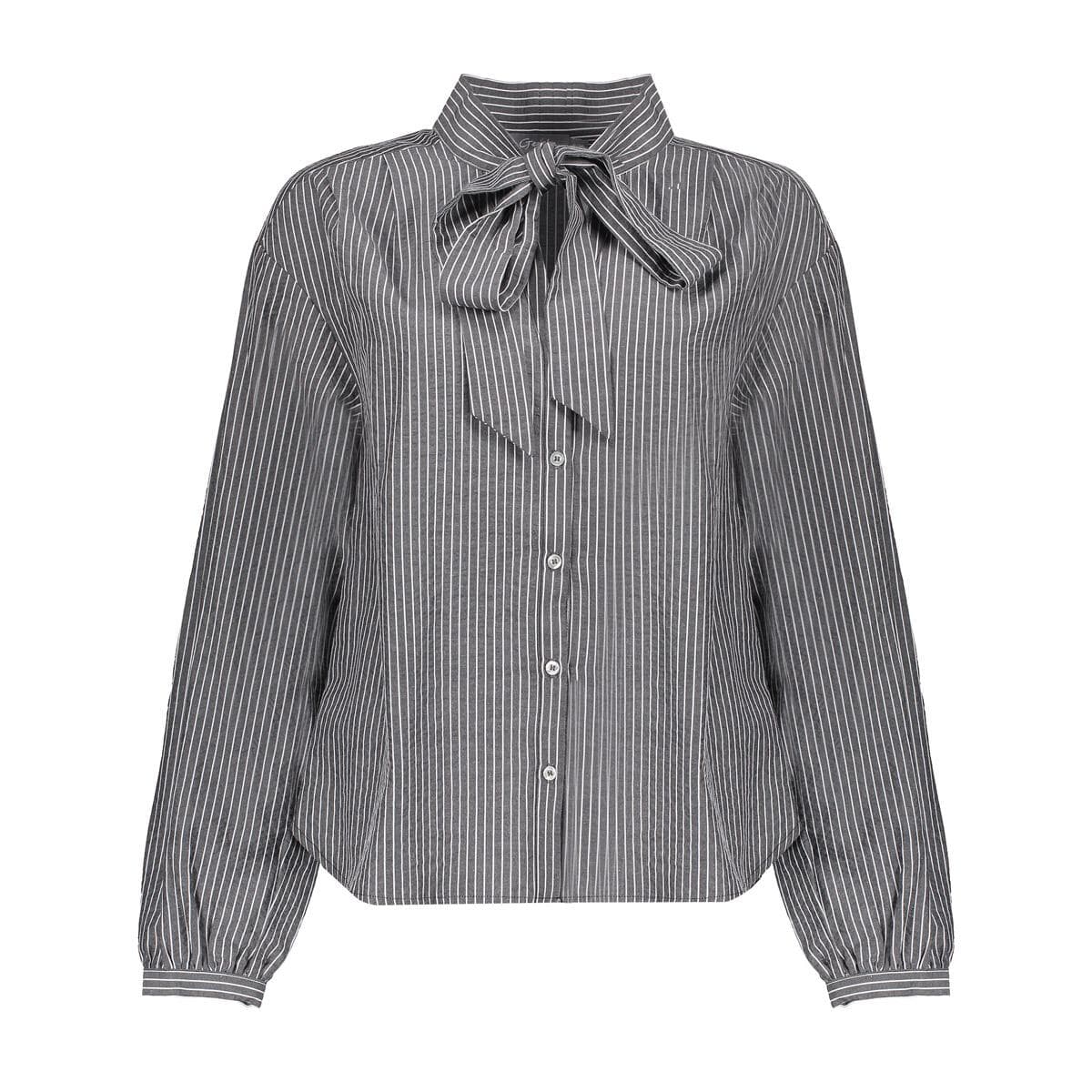 Geisha Blouse Stripes with Bow Grijs