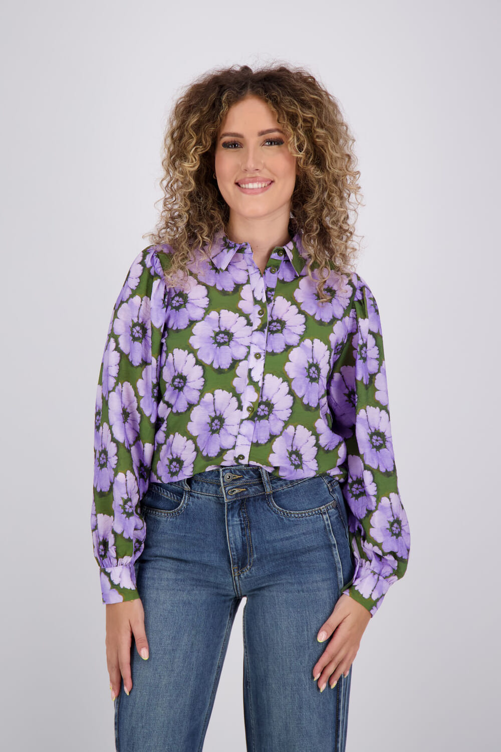 Geisha Blouse Print Flowers Paars