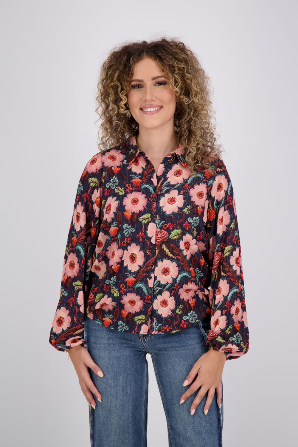 Geisha Blouse Print Flowers Blauw