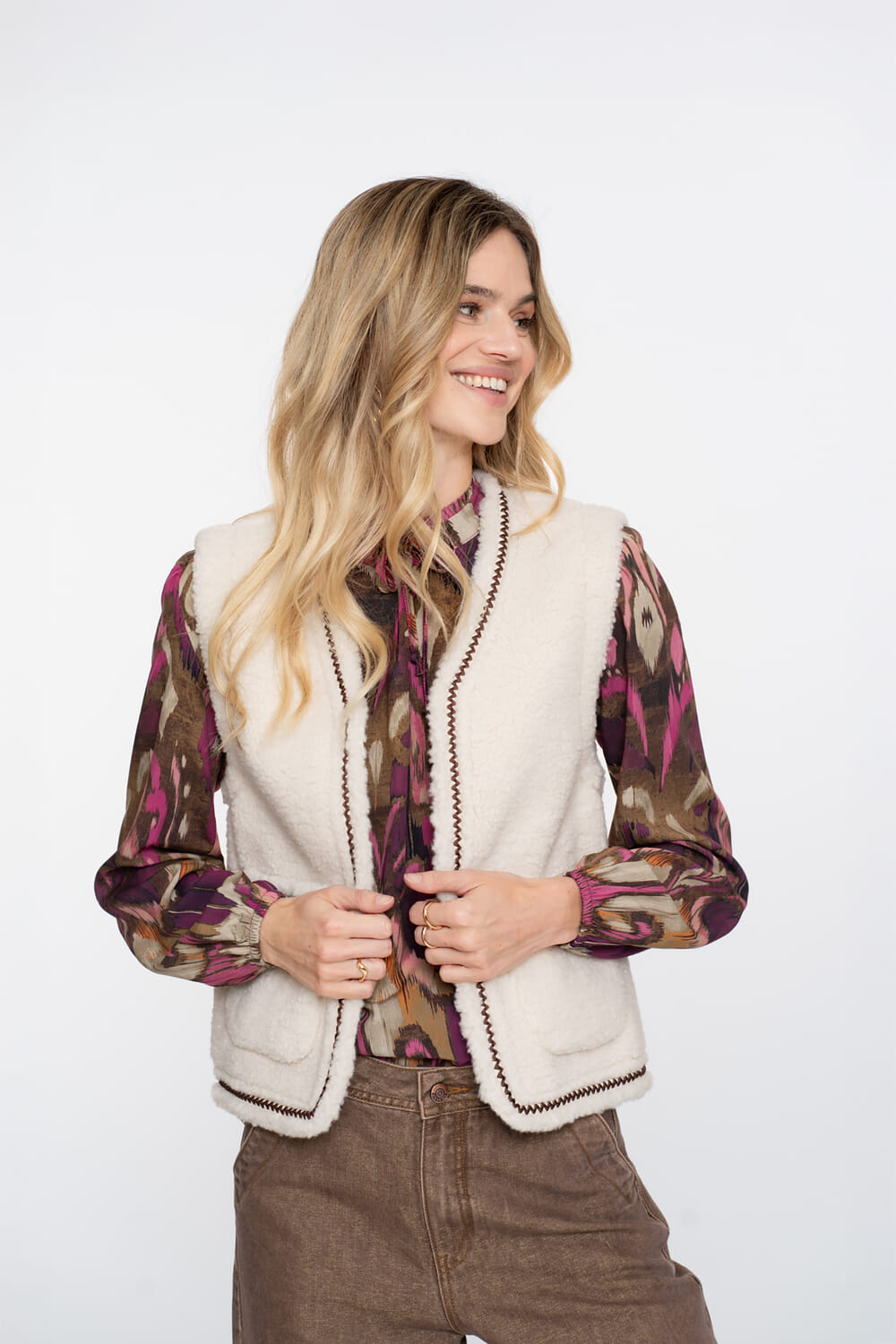 Geisha Gilet Teddy Embroidery Wit