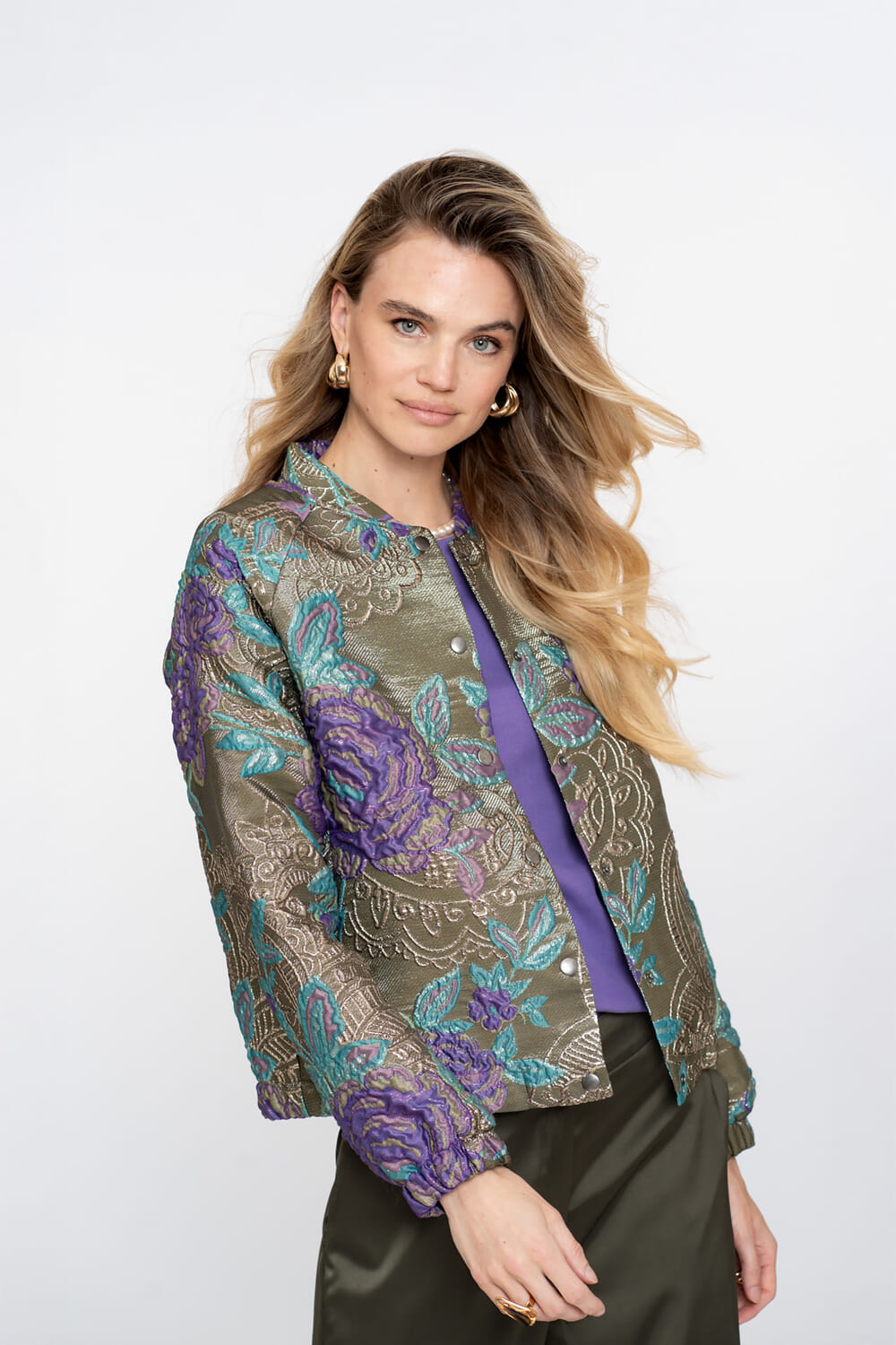 Geisha Jas Flowers Lurex Groen