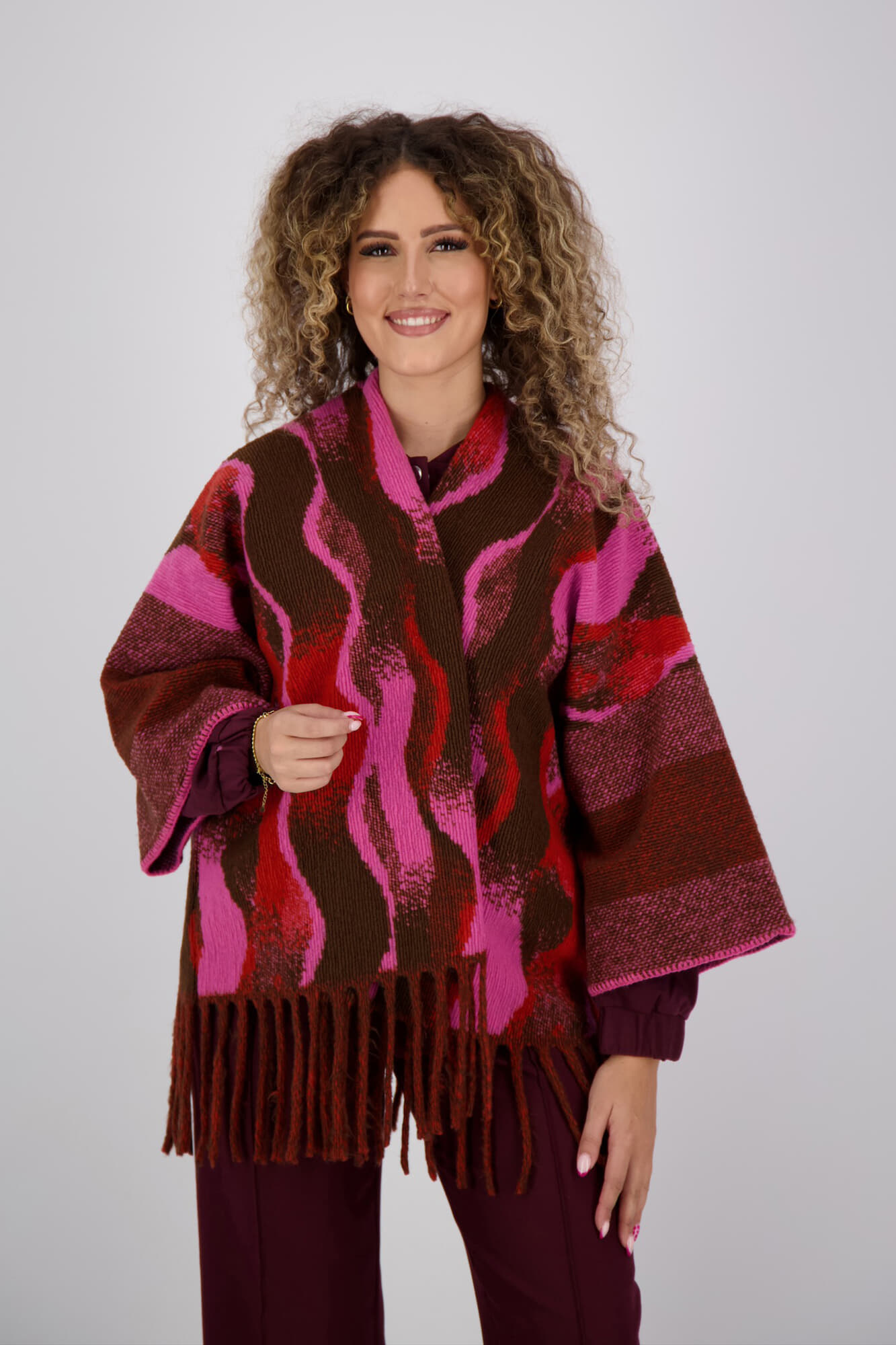 Geisha Poncho Print Bruin
