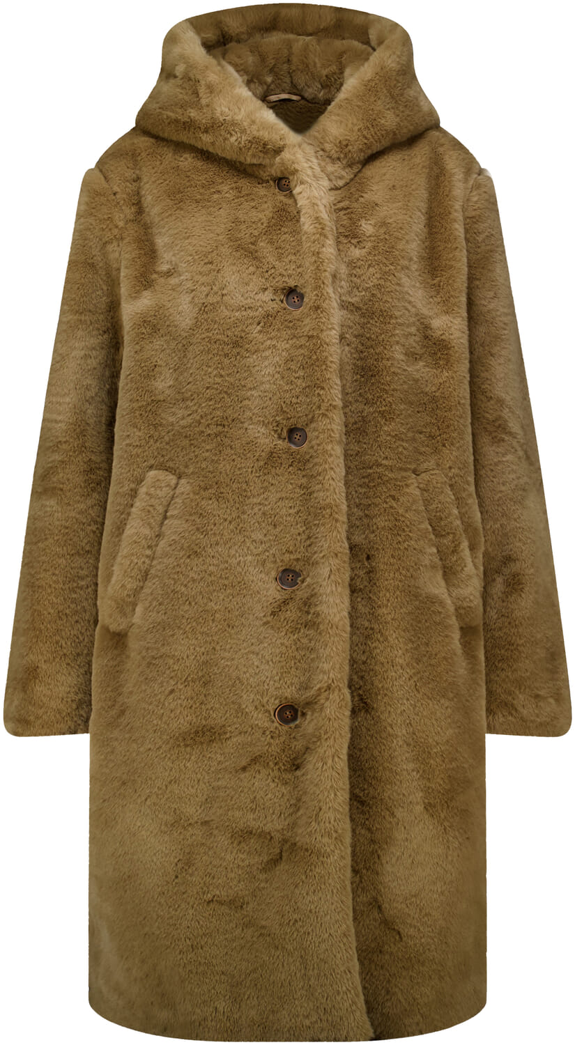 Geisha Mantel met Capuchon Fake Fur Bruin