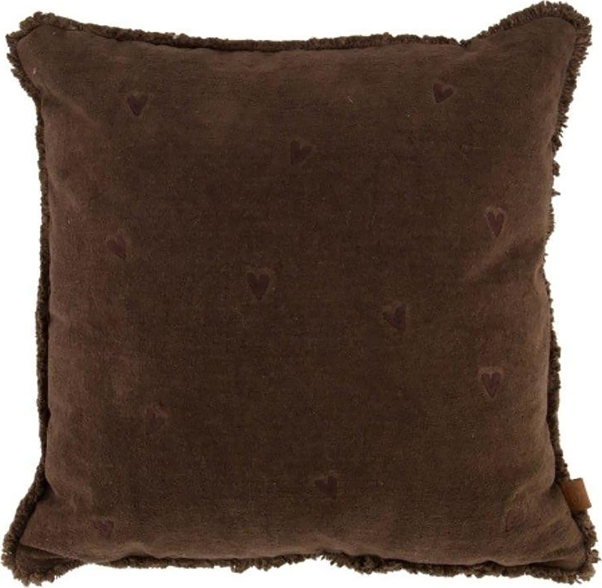 kussen velvet hartjes 45x45cm Bruin