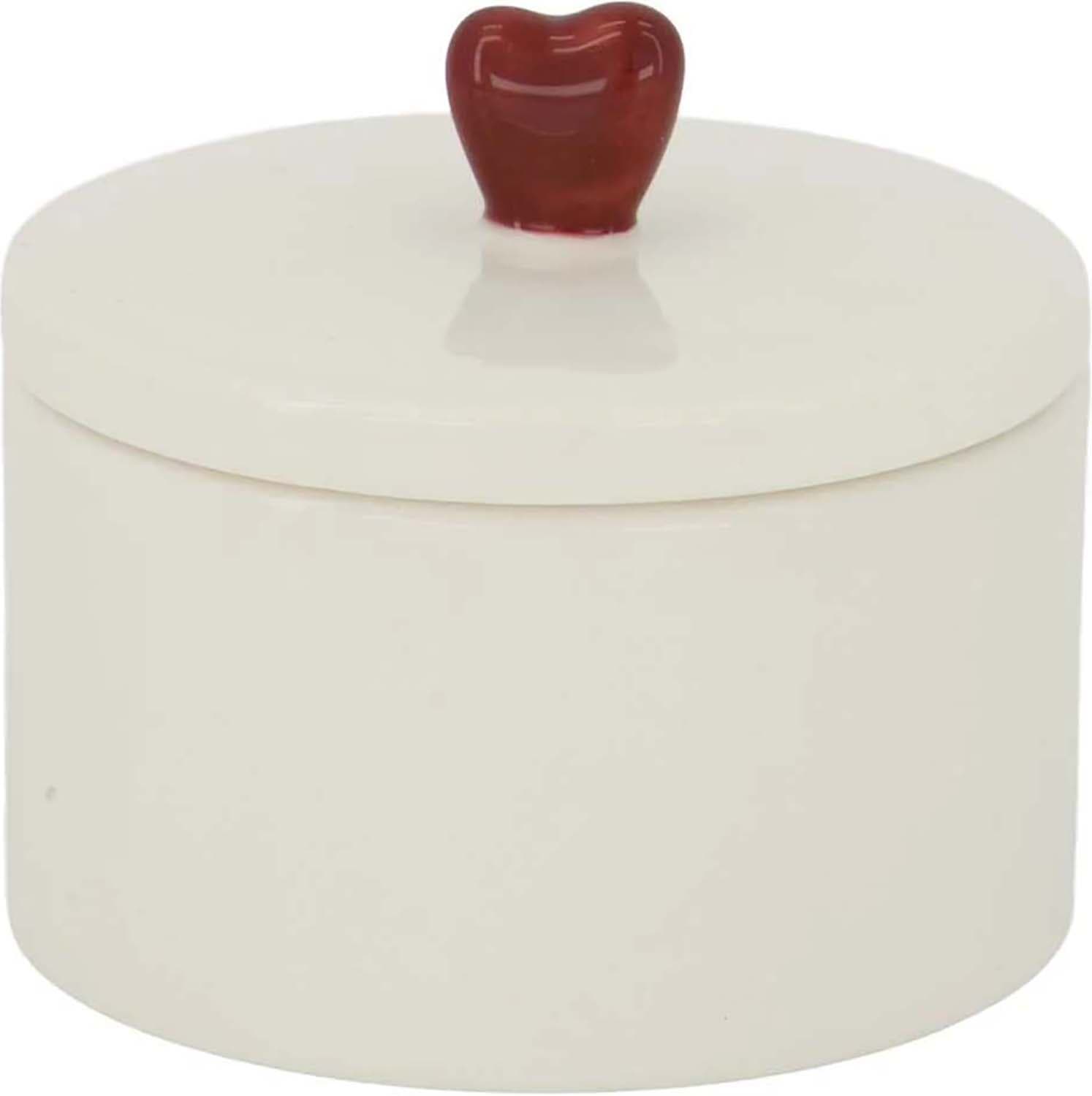 Zusss bewaarpot keramiek hartje wit/rood Bordeaux Rood