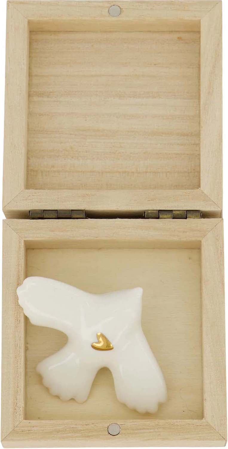 Zusss doosje hout met vogeltje wit/goud Goud