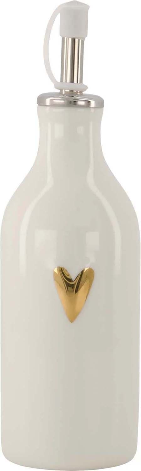 Zusss olie/azijn fles keramiek hartje wit/goud Kaki