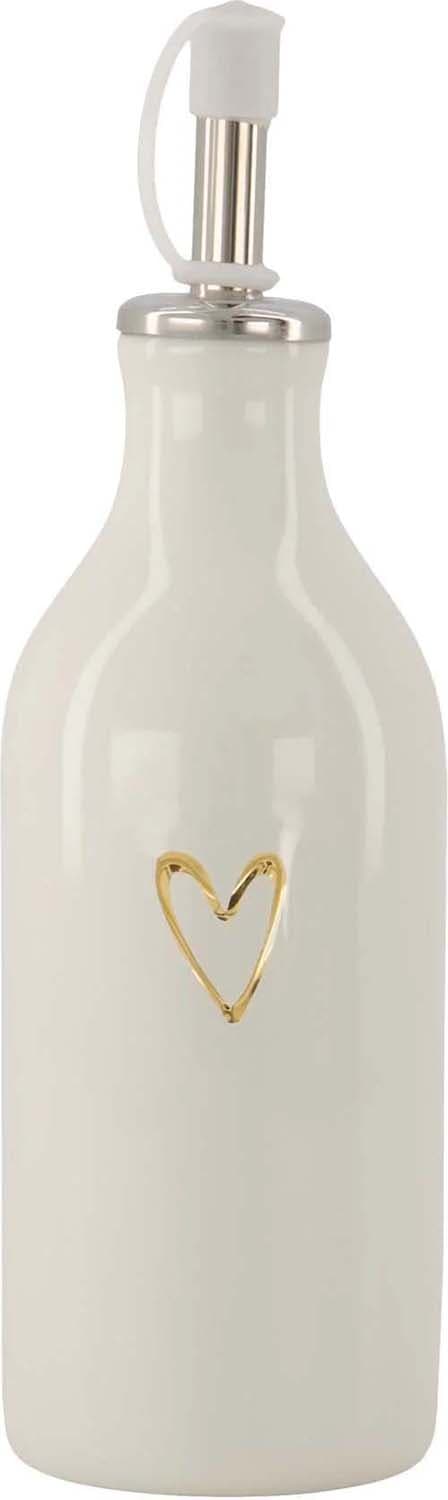 Zusss olie/azijn fles keramiek open hartje wit/goud Kaki