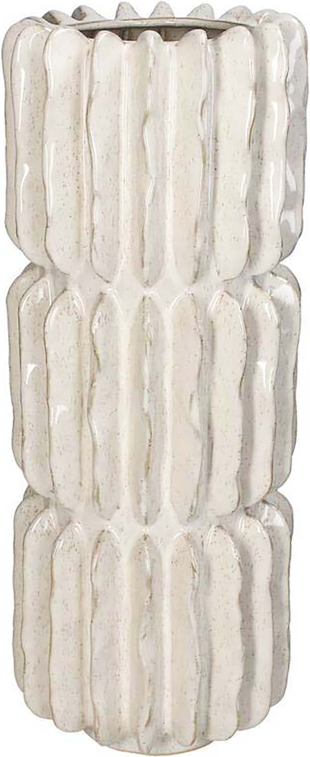Bomont Collection Vase Ridges Stoneware Ivory 15.5x15.5x40cm Wit