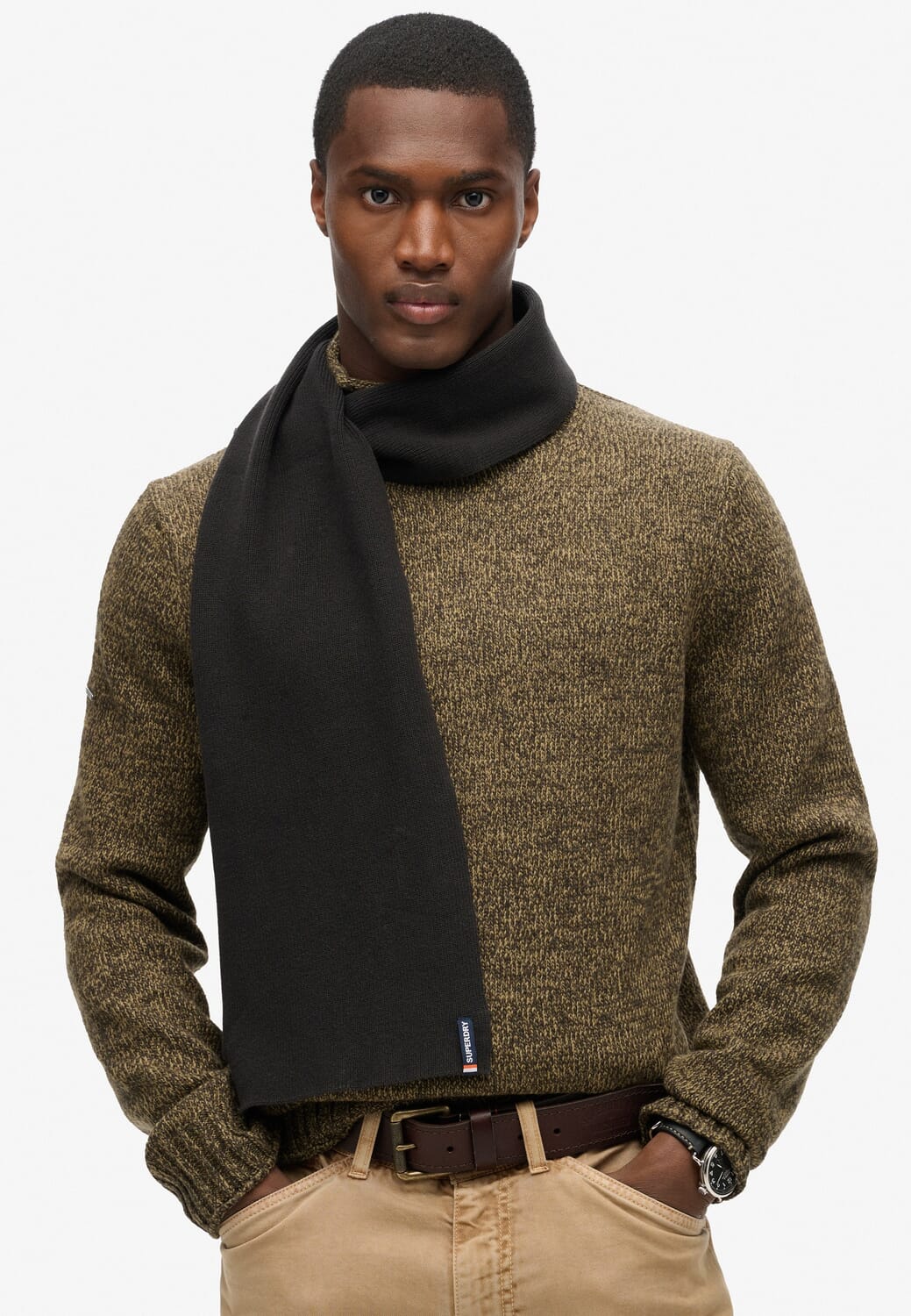Superdry Sjaal Essential Logo Knitted Zwart