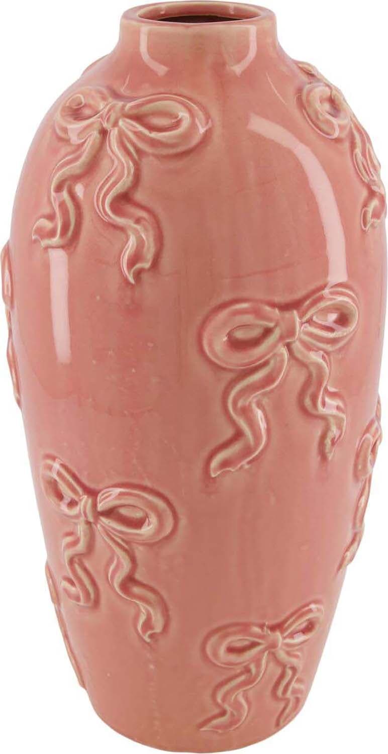 Bomont Collection Vase with bow ceramic 16x16x29cm Roze