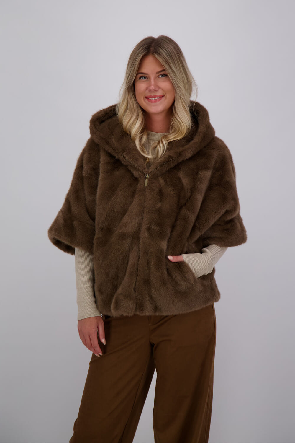Bomont Poncho Celia Faux Fur Bruin