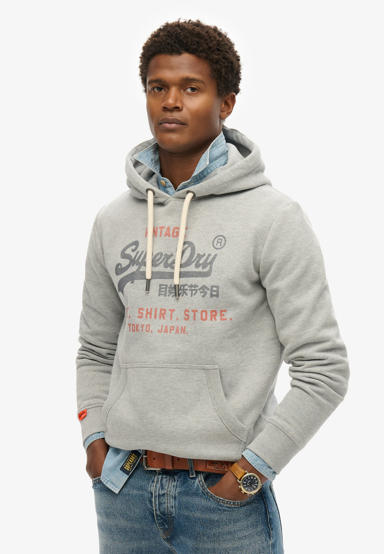 Superdry Hoodie heritage relaxed Grijs