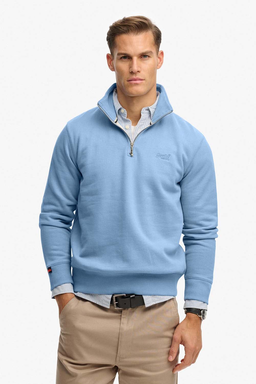 Superdry Sweater Henley Essential Logo  Blauw