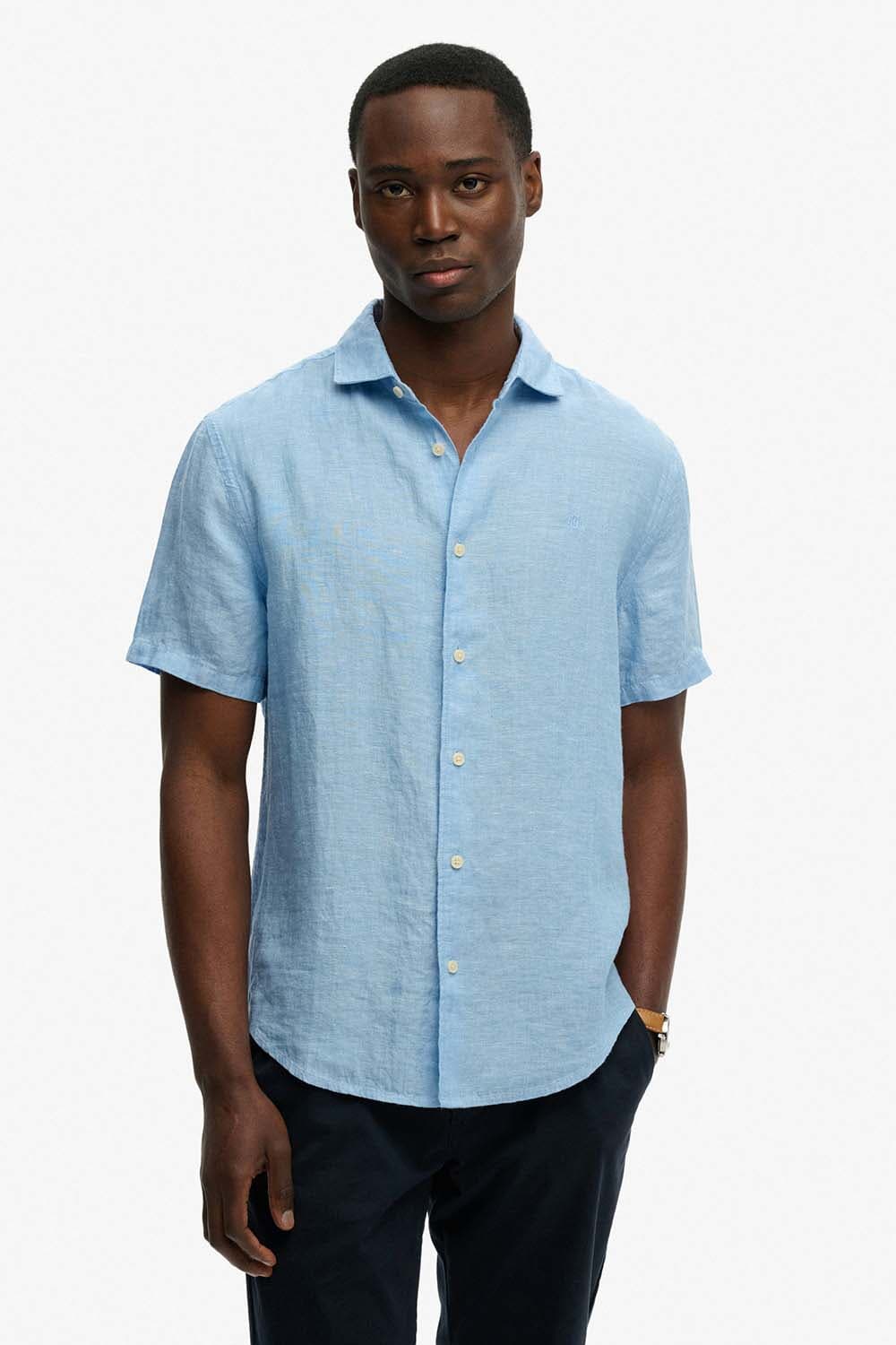 Superdry & Co Overhemd Riviera Linnen Blauw