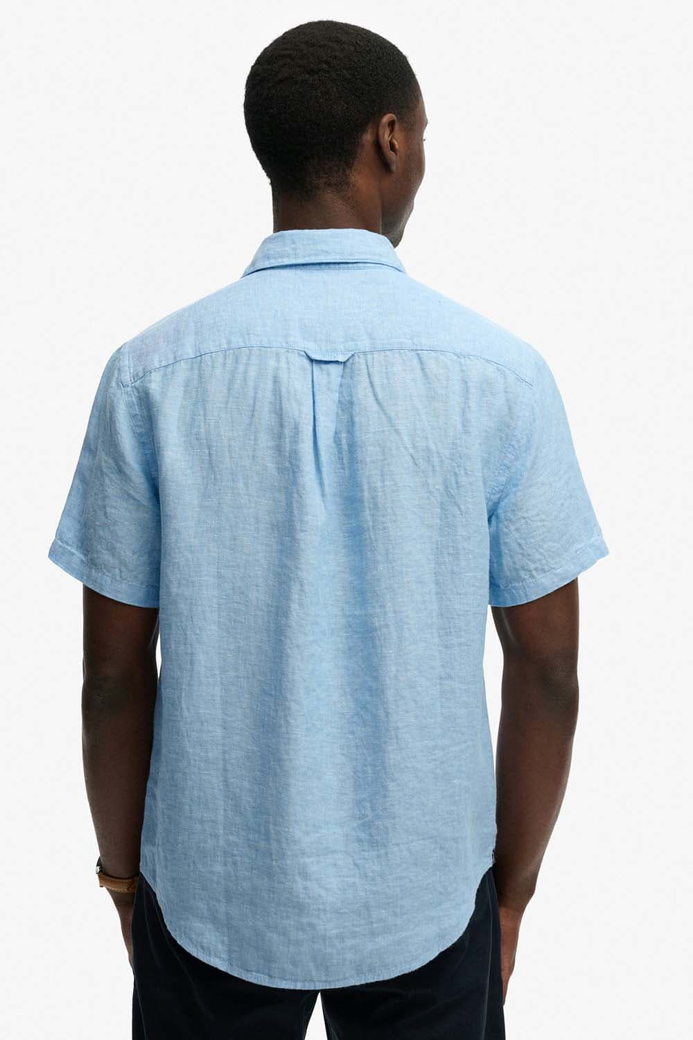 Superdry & Co Overhemd Riviera Linnen Blauw