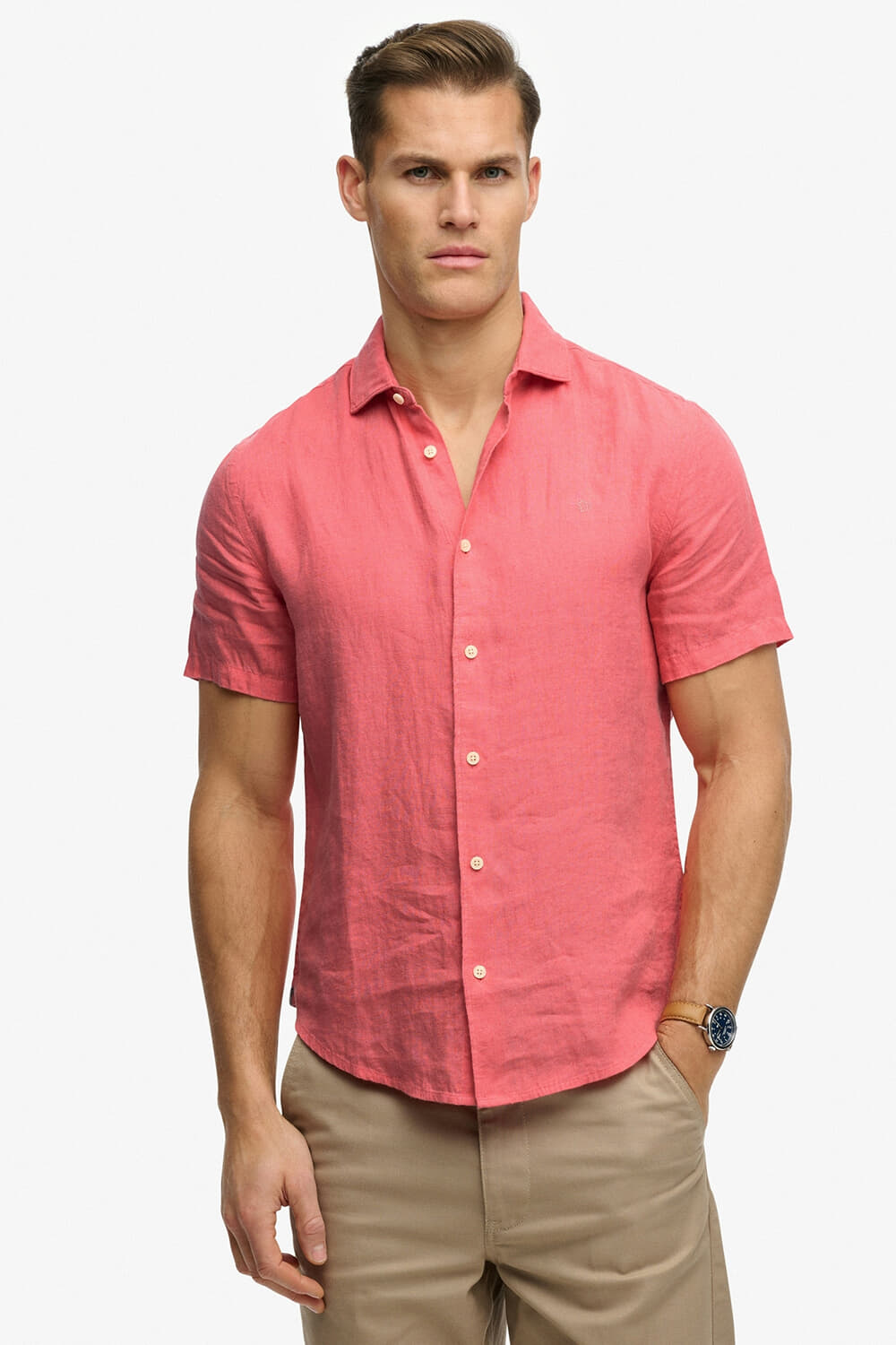 Superdry & Co Overhemd Riviera Linnen Koraal