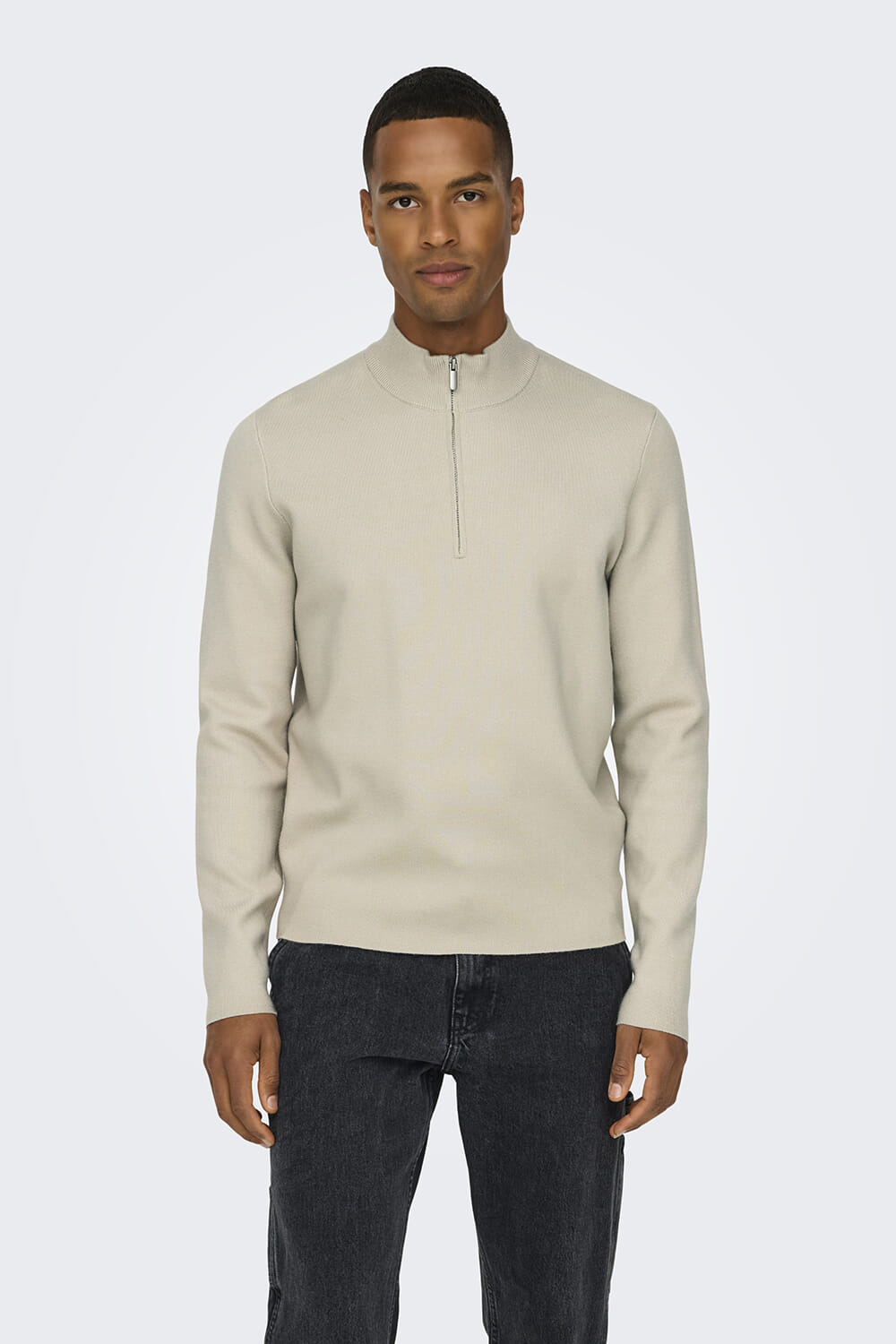 Only & Sons ONSCOOPER HALF ZIP HIGH NECK KNIT N Grijs
