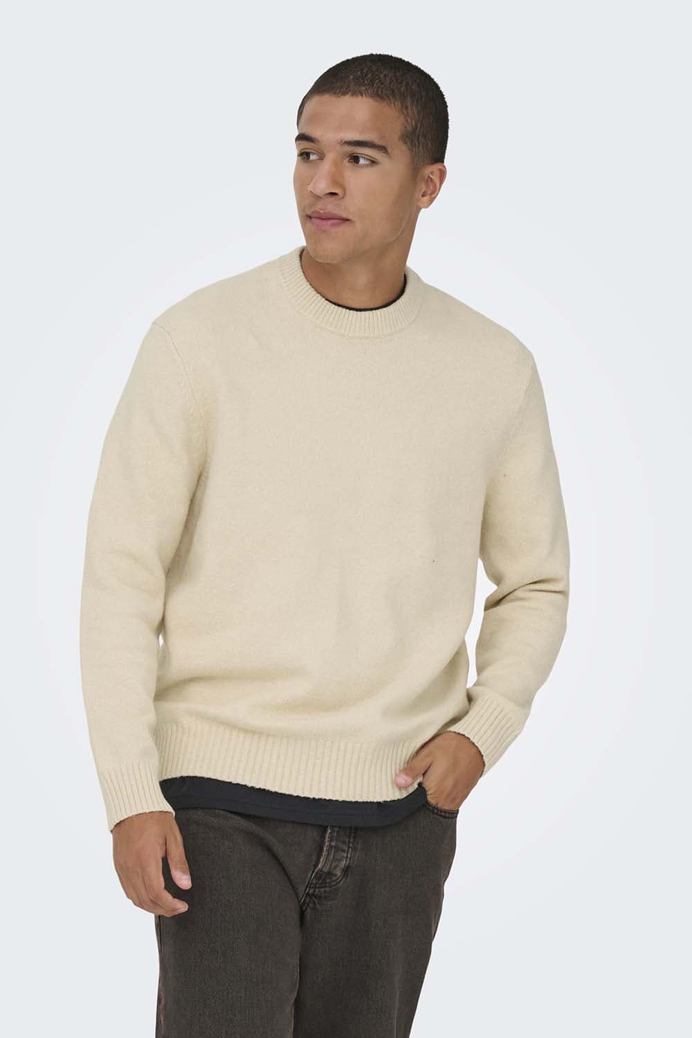 Only & Sons ONSJAMES RLX CREW KNIT NOOS Beige