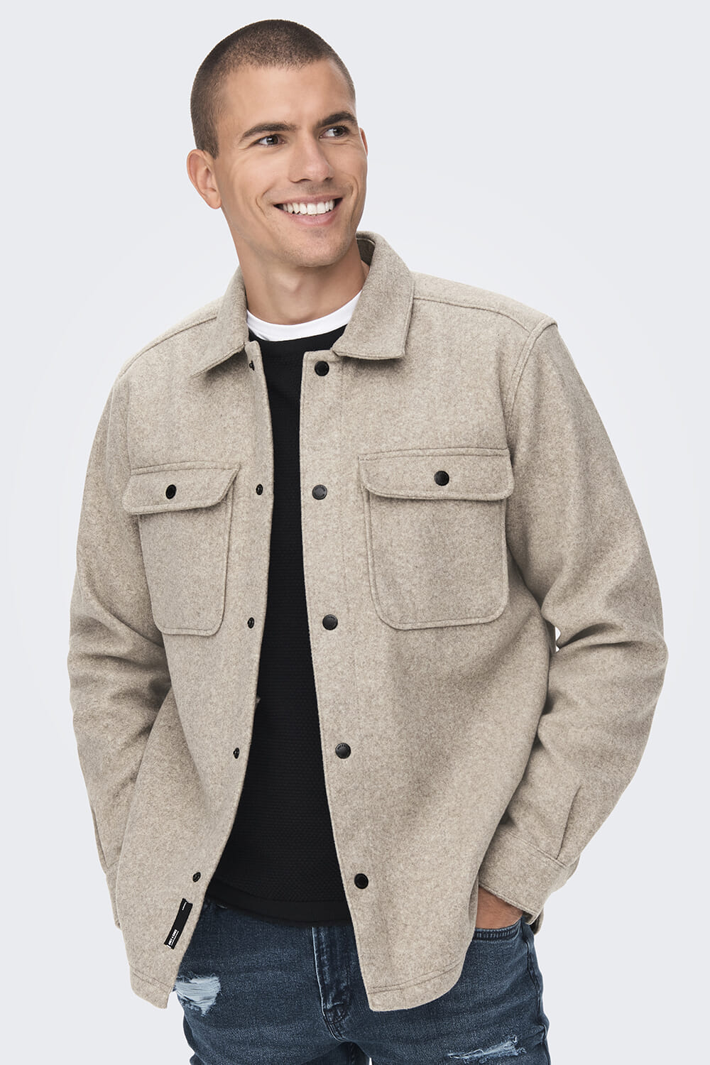 Only & Sons ONSASH OVR WOOLEN LOOK PKT LS SHIRT Grijs