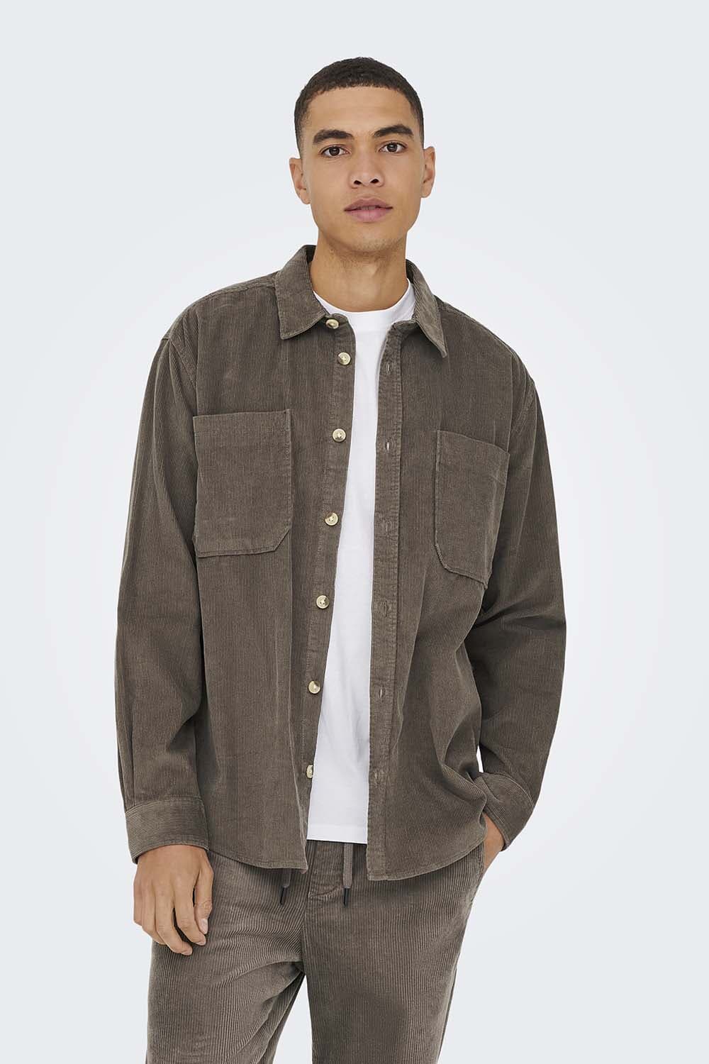 Only & Sons ONSALP RLX 2PKT WASHD CORD LS SHIRT Bruin
