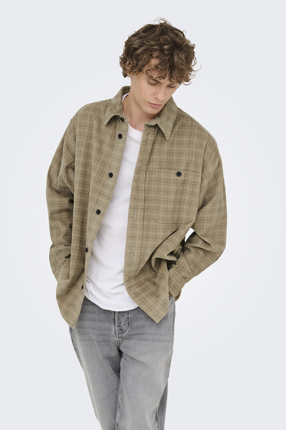 Only & Sons ONSWALEED CORDUROY OVERSHIRT 0345 N Grijs