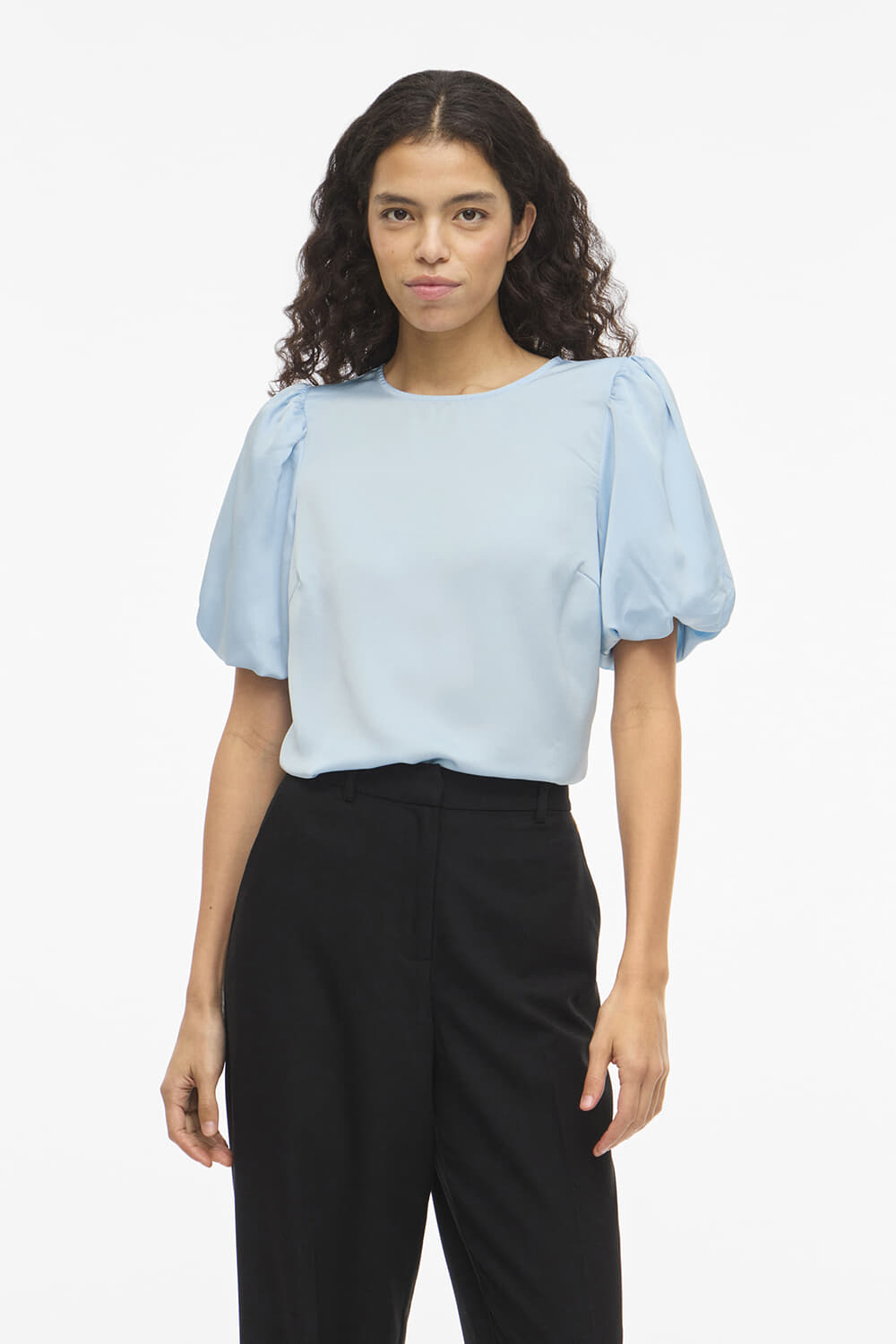 Vila Top Ellette Satin Puff Blauw