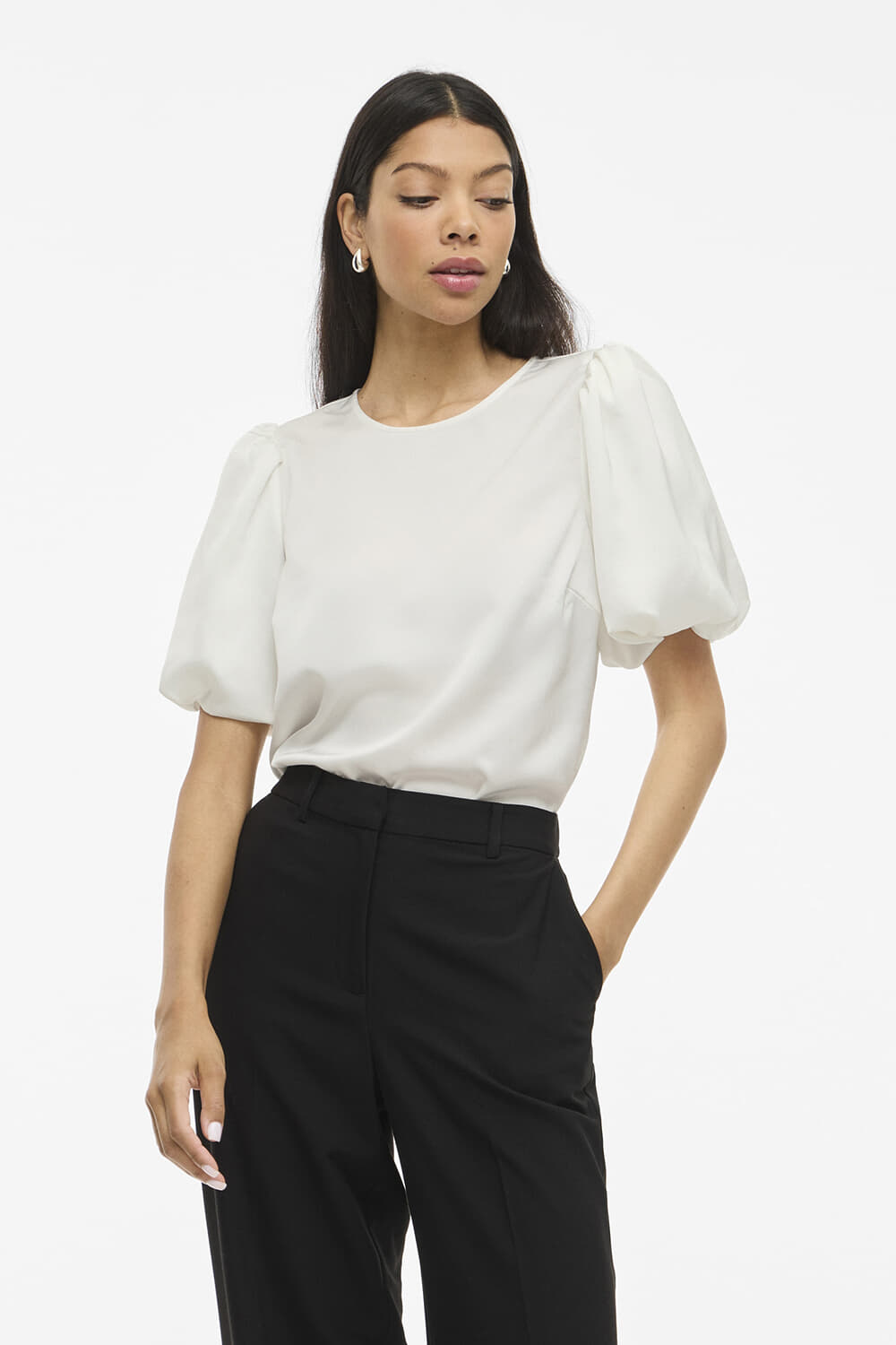 Vila Top Ellette Satin Puff Wit